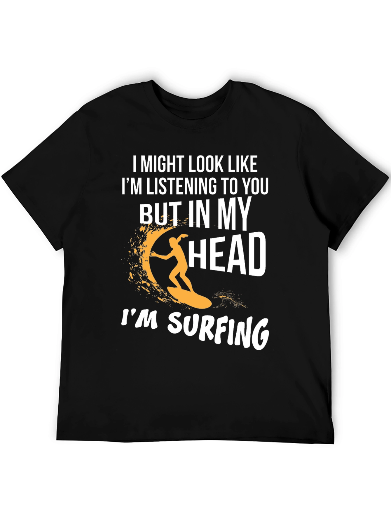 Black Surfing Head T-Shirt - Funny Novelty Tee view 5