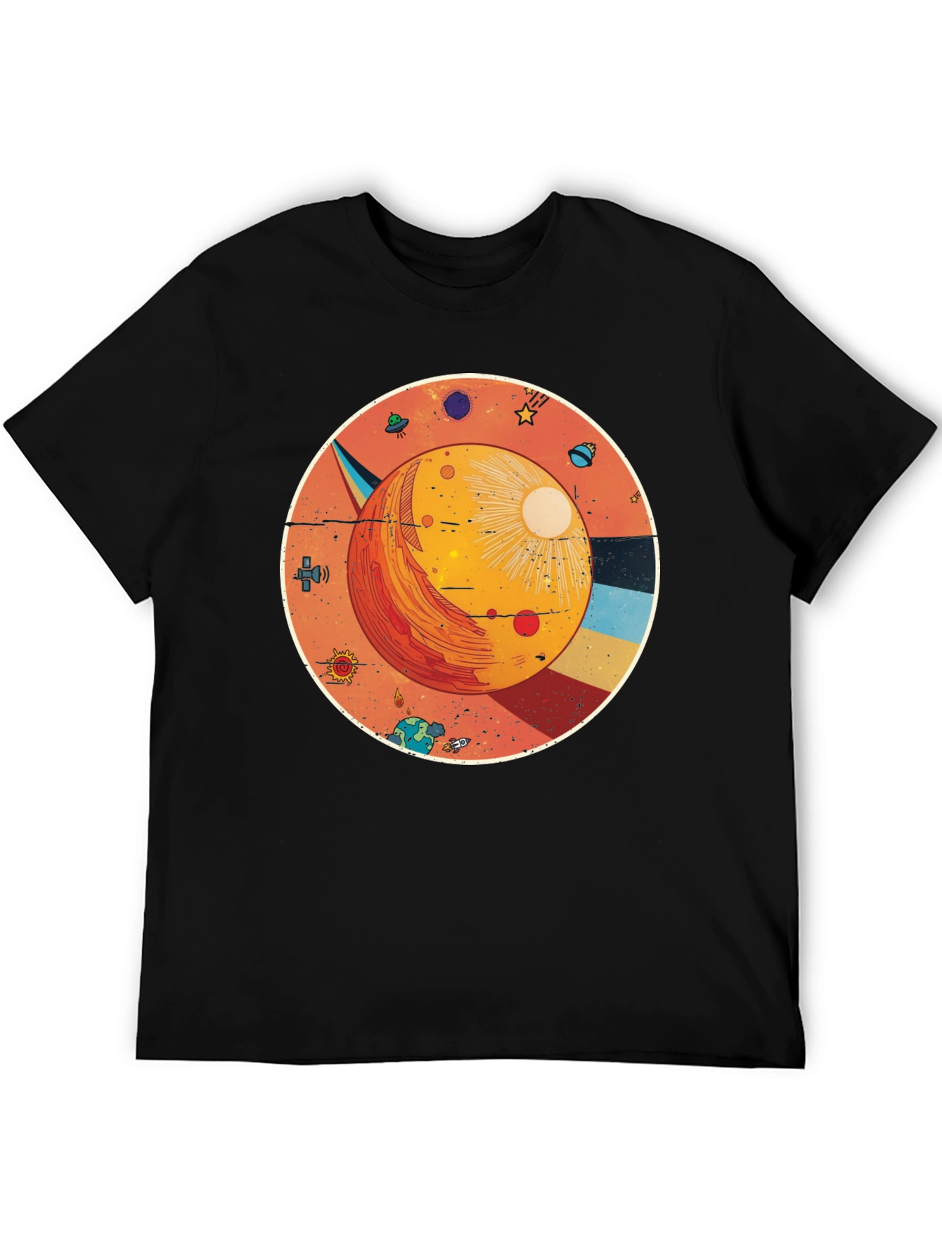 Black Cosmic Planet Graphic Tee - Black Cotton Blend Shirt view 5