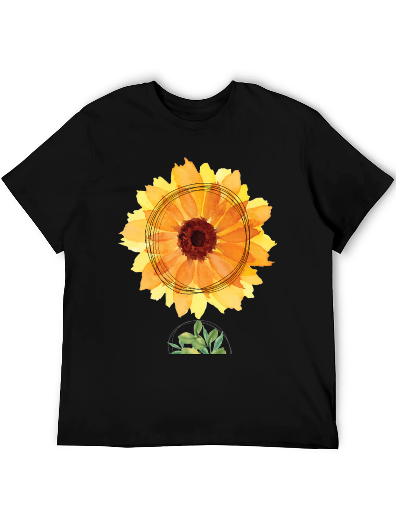 Black Sunflower Watercolor Graphic Tee - Black Cotton T-Shirt view 5