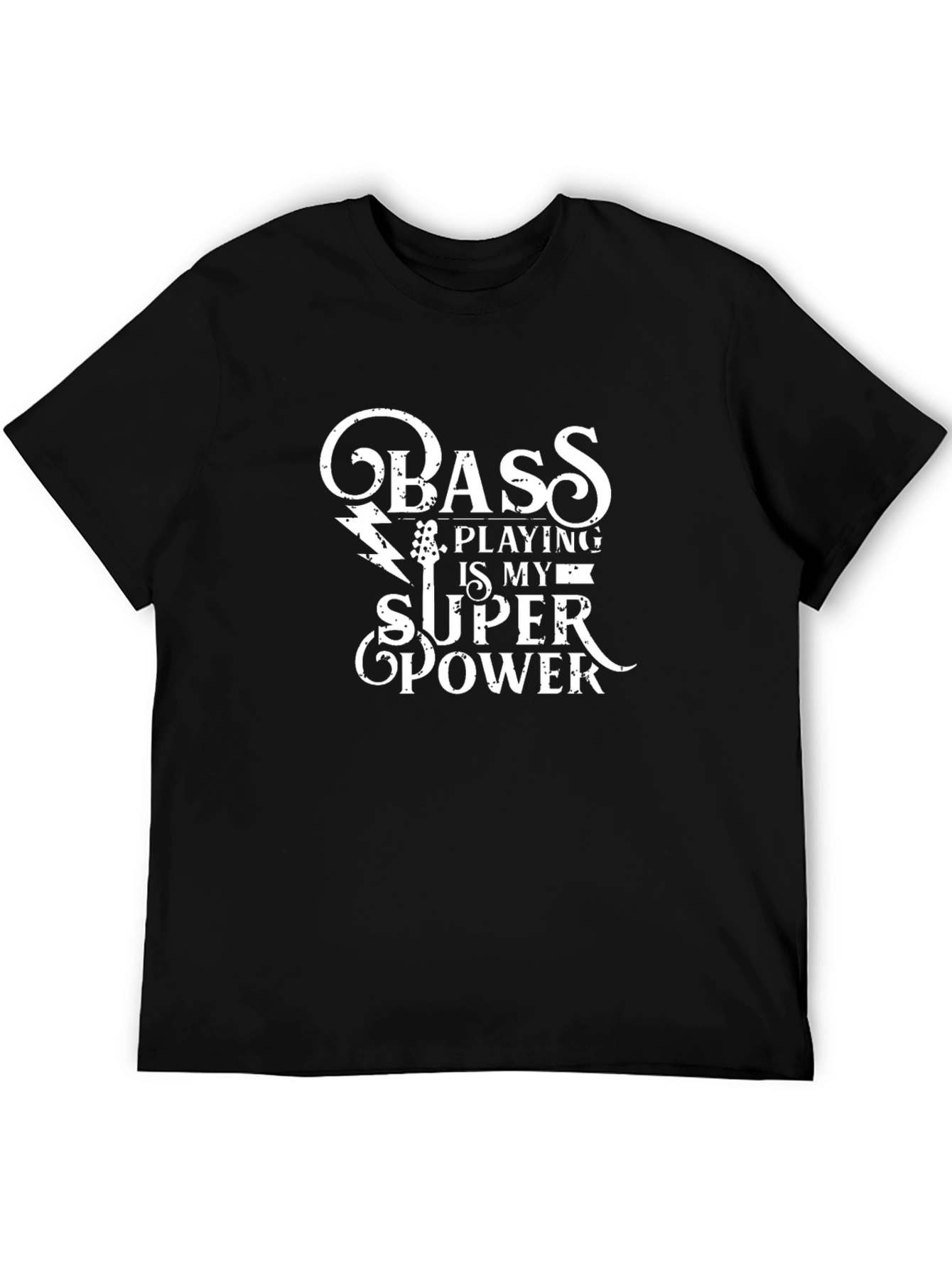 Black Bass Playing is My Super Power Black T-Shirt view 5
