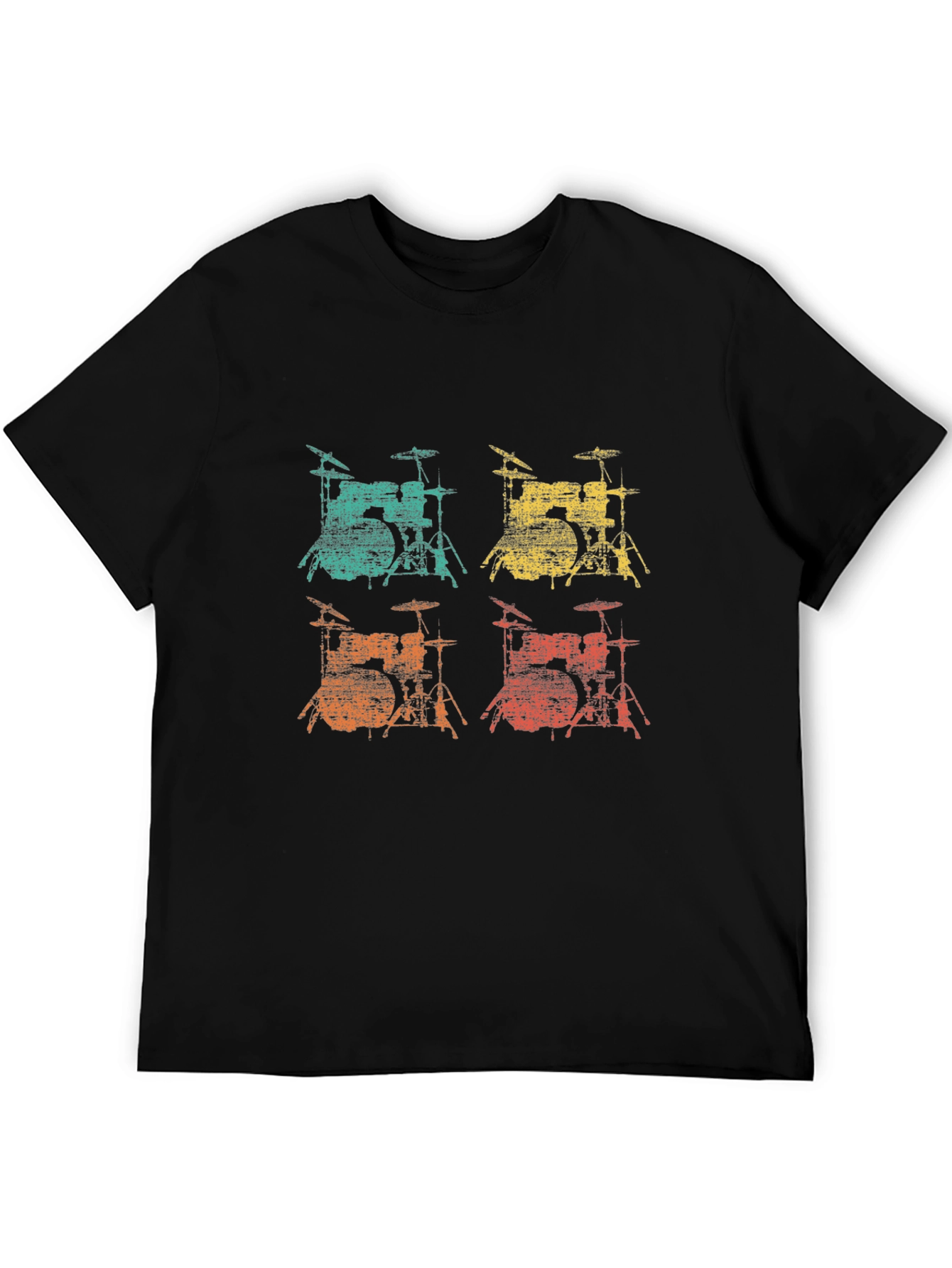 Black Retro Drum Set T-Shirt - Music Lover Tee view 5