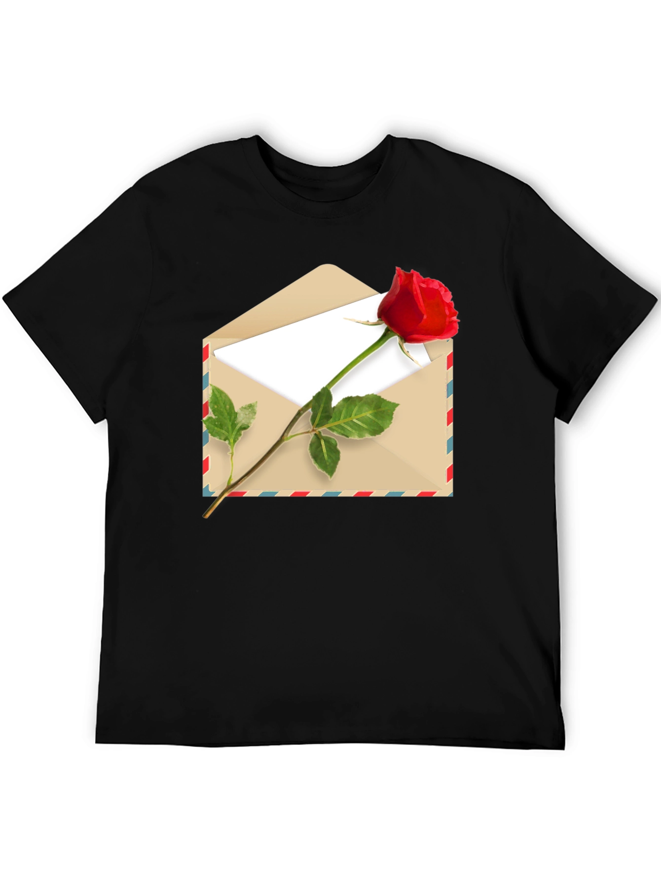 Black Romantic Rose Envelope Graphic Tee - Black view 5