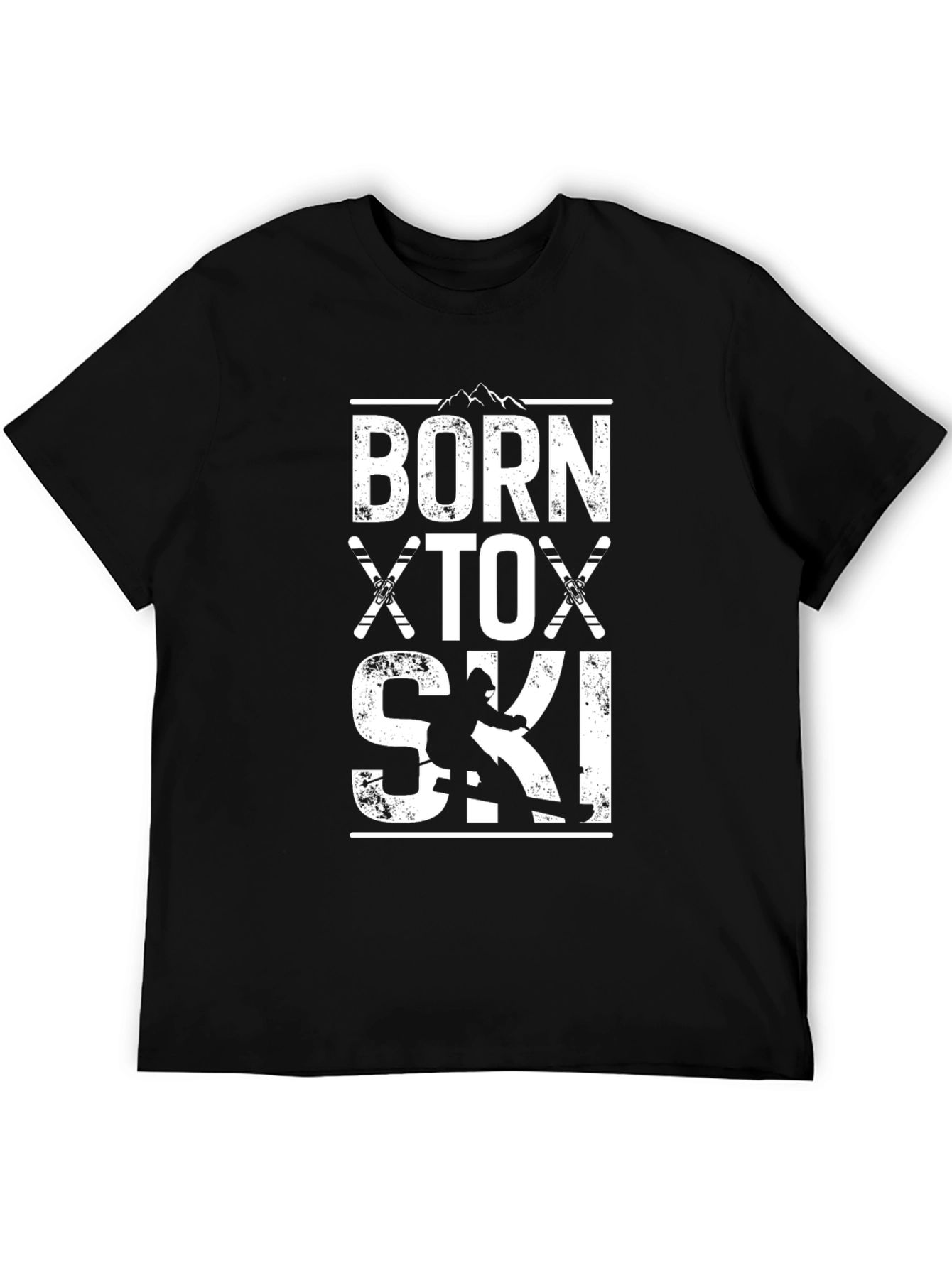 Black Born to Ski Graphic Tee - Black Cotton T-Shirt view 5