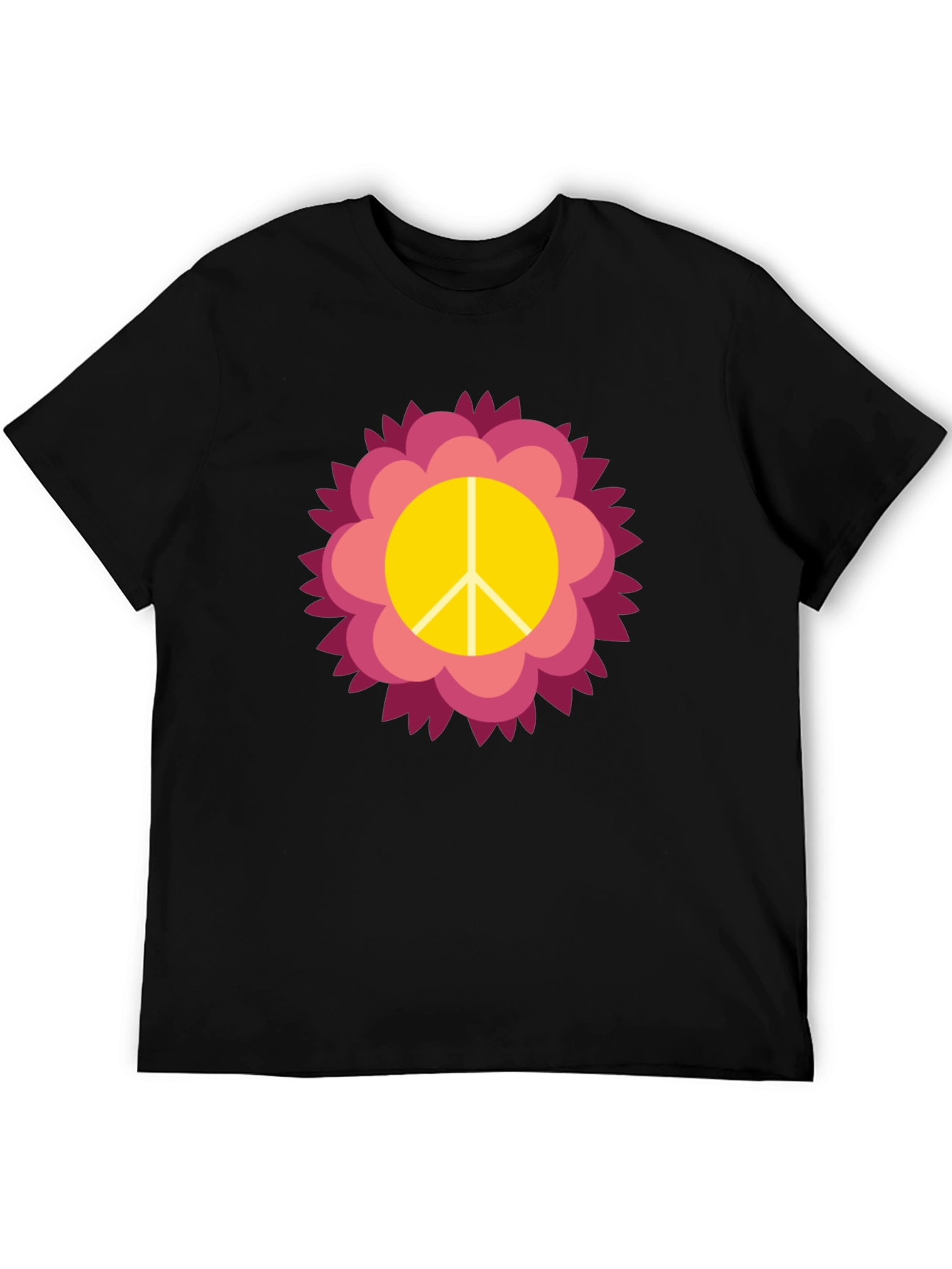 Black Peace Sign Flower Graphic Tee - Black view 5
