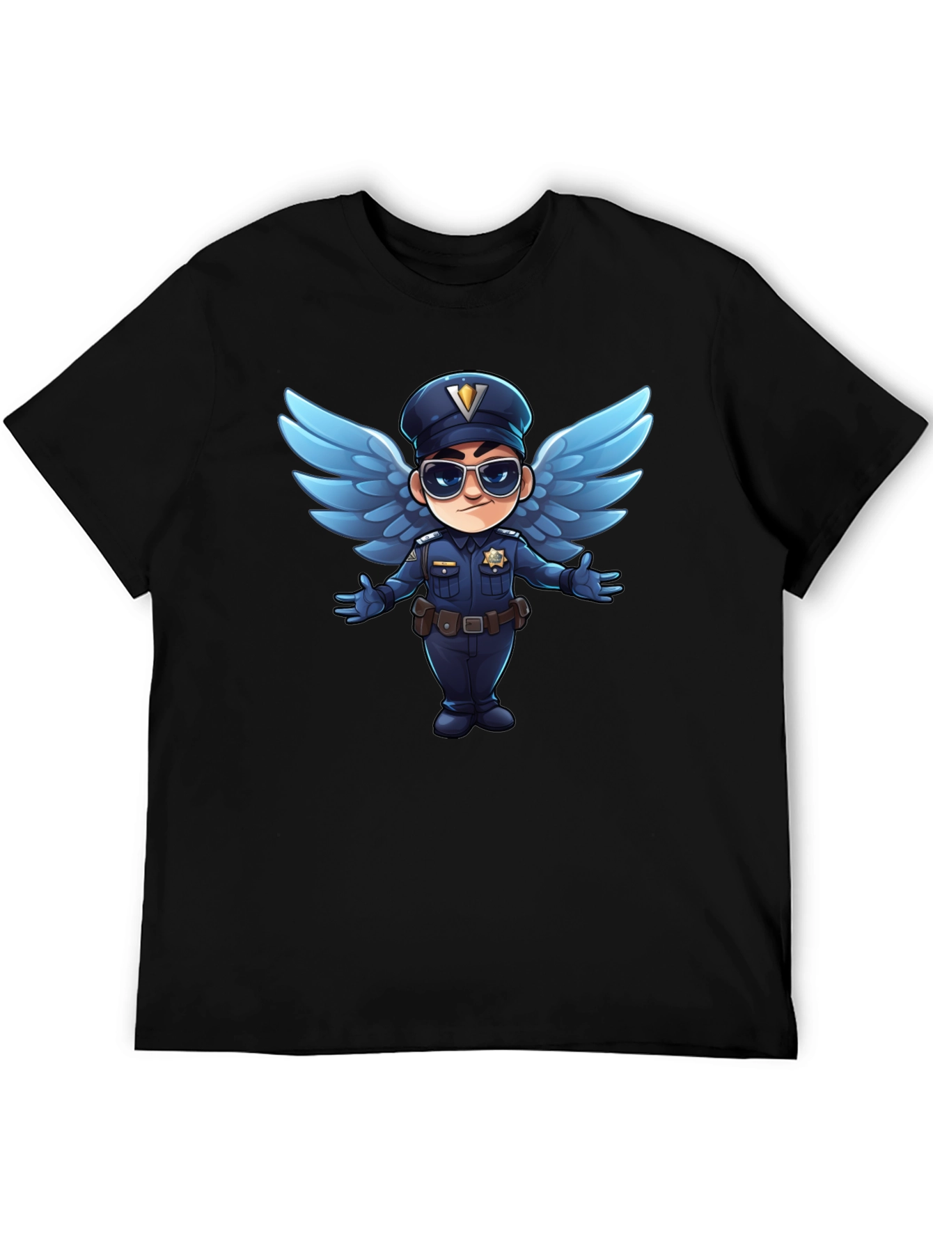 Black Cartoon Angel Cop T-Shirt - Black view 5