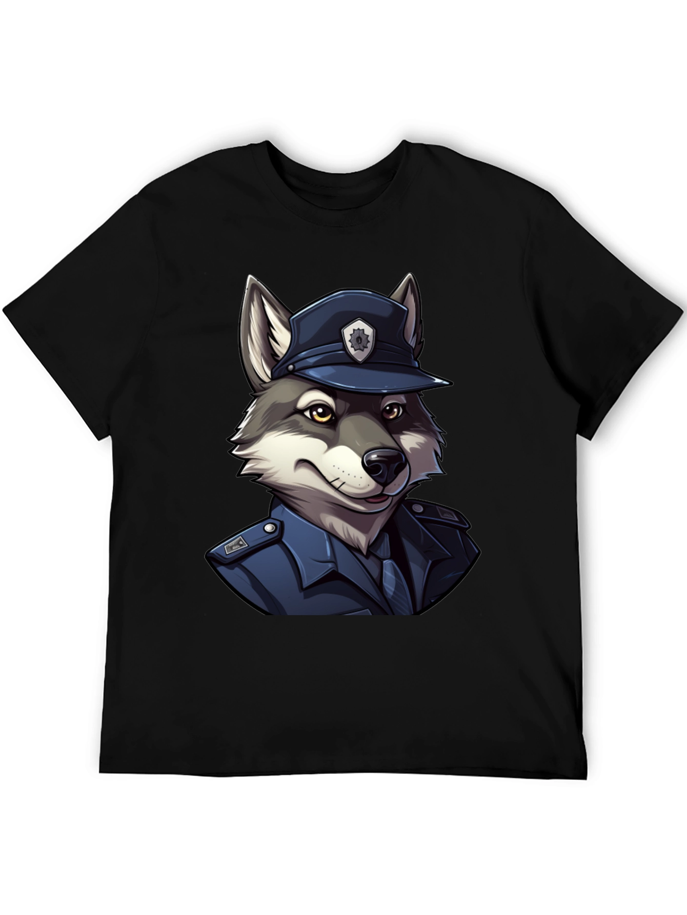Black Wolf Cop T-Shirt - Cool Canine Police Design view 5