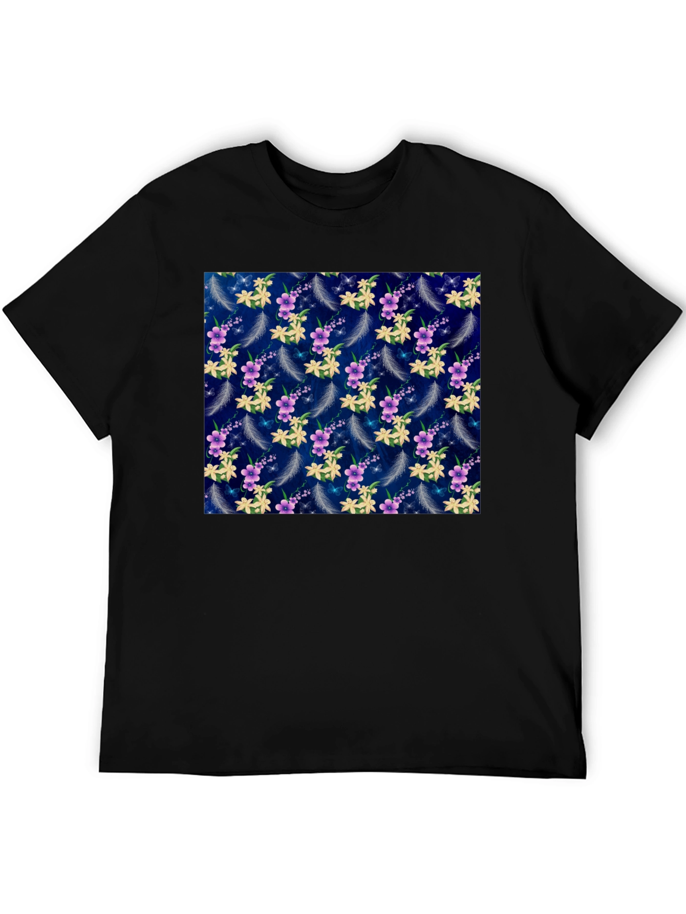 Black Floral Feather Print T-Shirt view 5