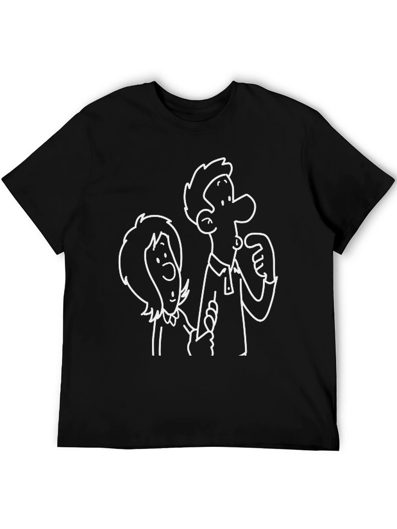 Black Cartoon Couple Black T-Shirt view 5