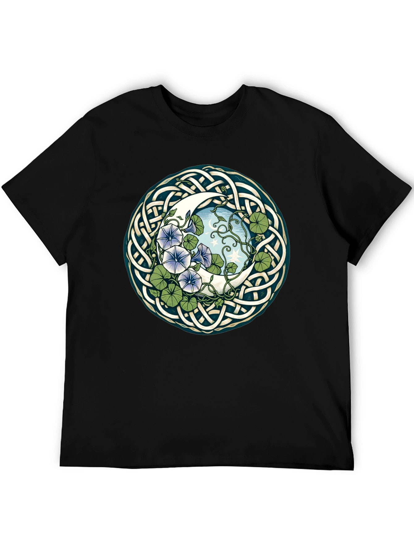 Black Celtic Moon & Flower T-Shirt view 5