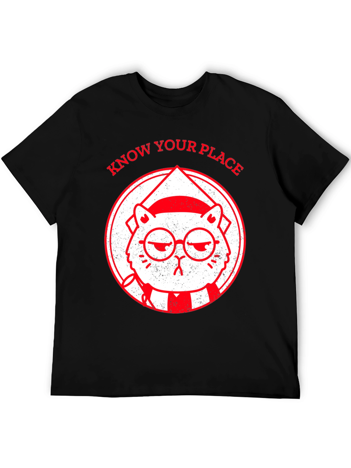 Black Know Your Place Funny Cat Graphic T-Shirt view 5