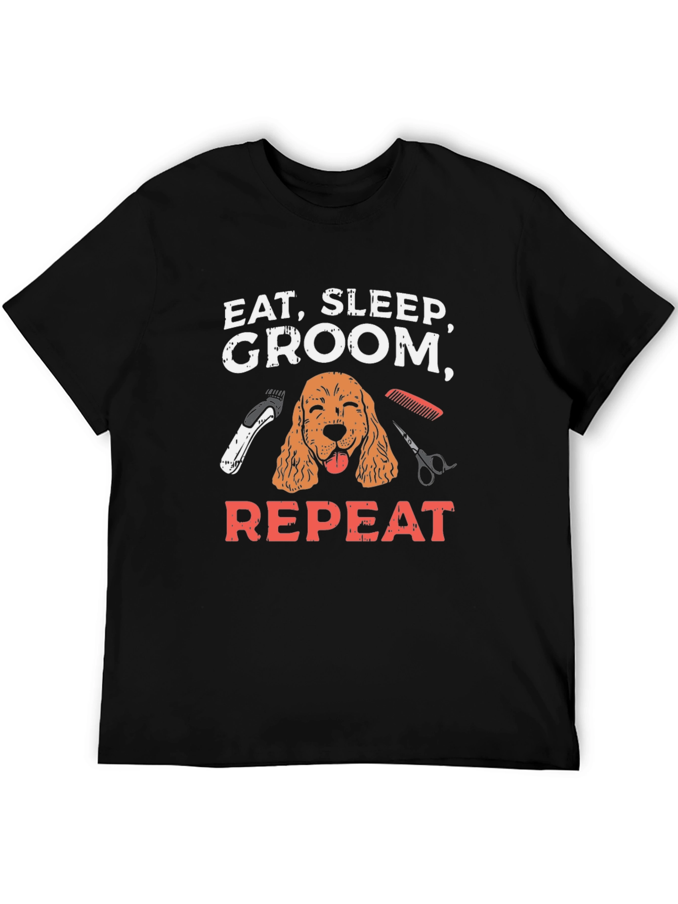 Black Eat, Sleep, Groom, Repeat Dog T-Shirt view 5