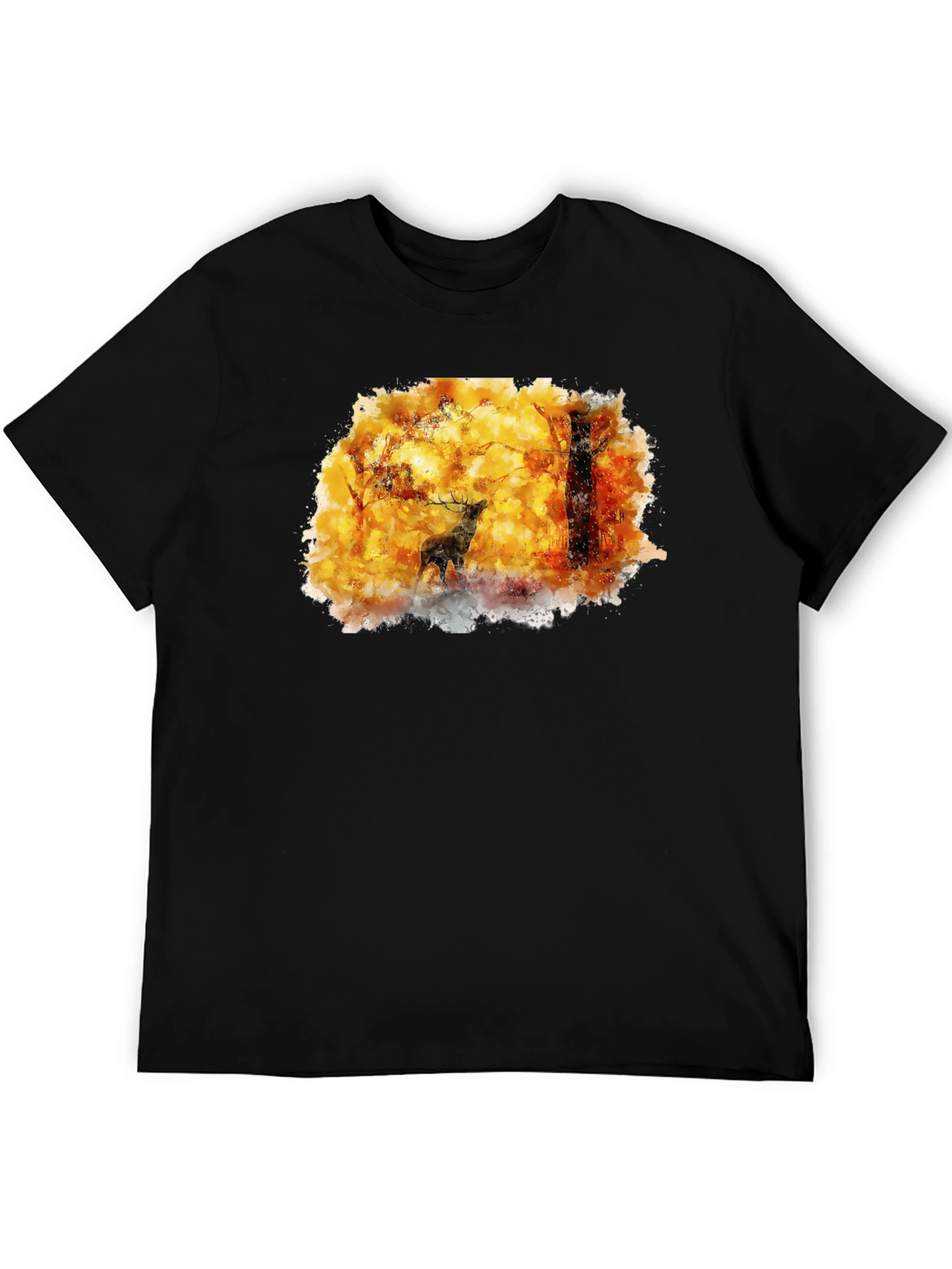 Black Watercolor Deer Forest Graphic T-Shirt view 5