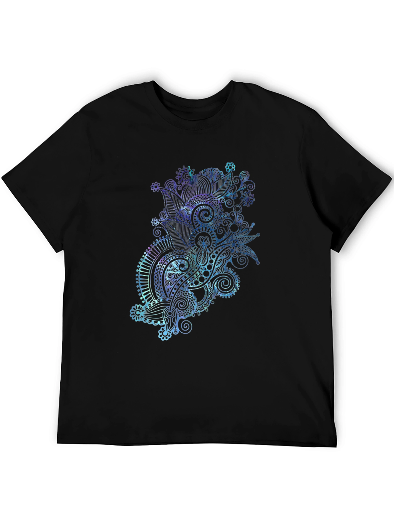 Men's Black T-Shirt with Abstract Floral Design - 5
