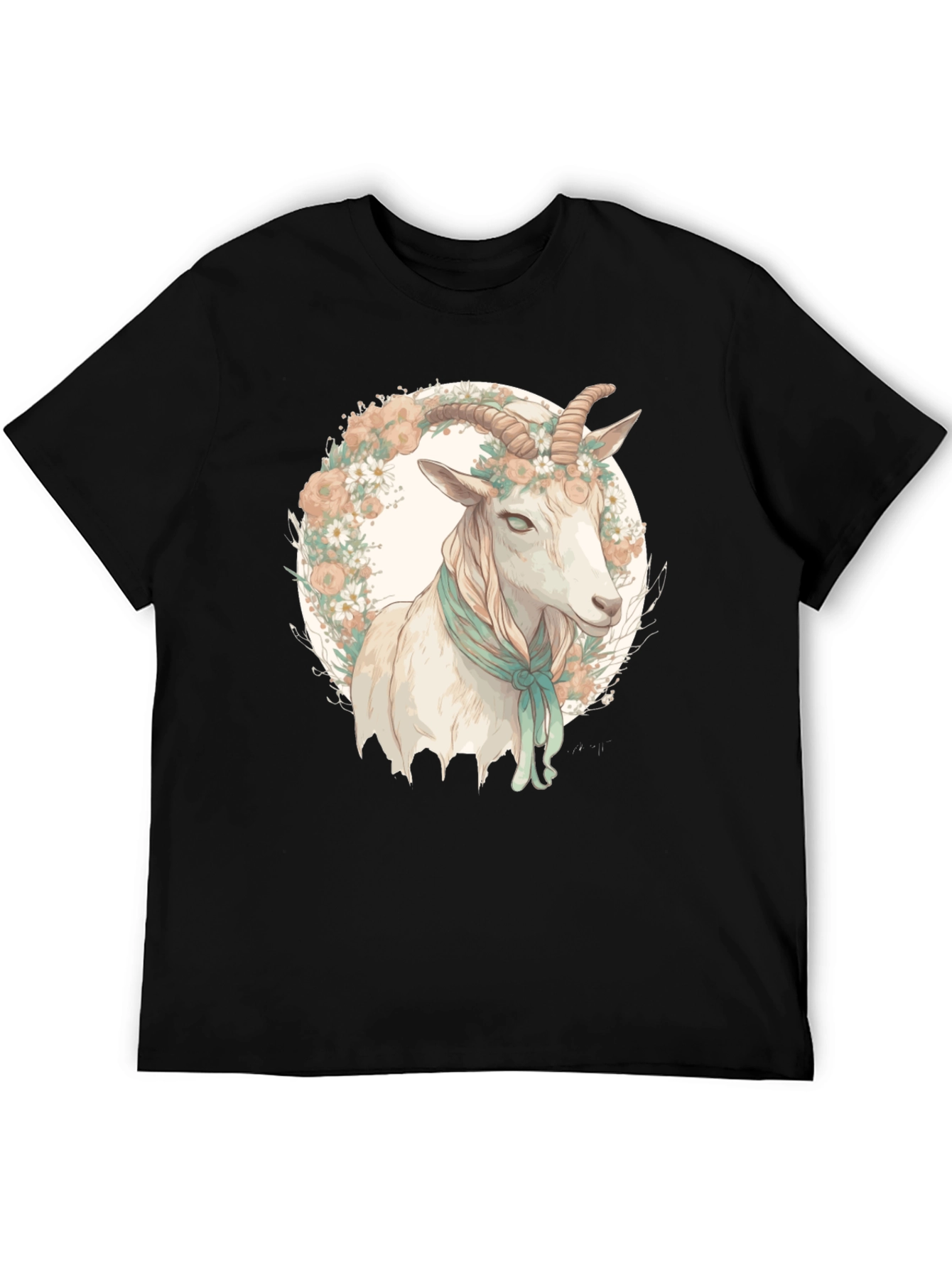 Black Goat Floral Wreath Black T-Shirt view 5