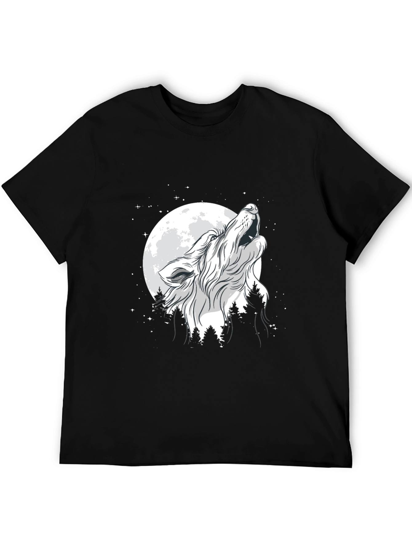 Black Wolf Howling at Moon Graphic Black T-Shirt view 5