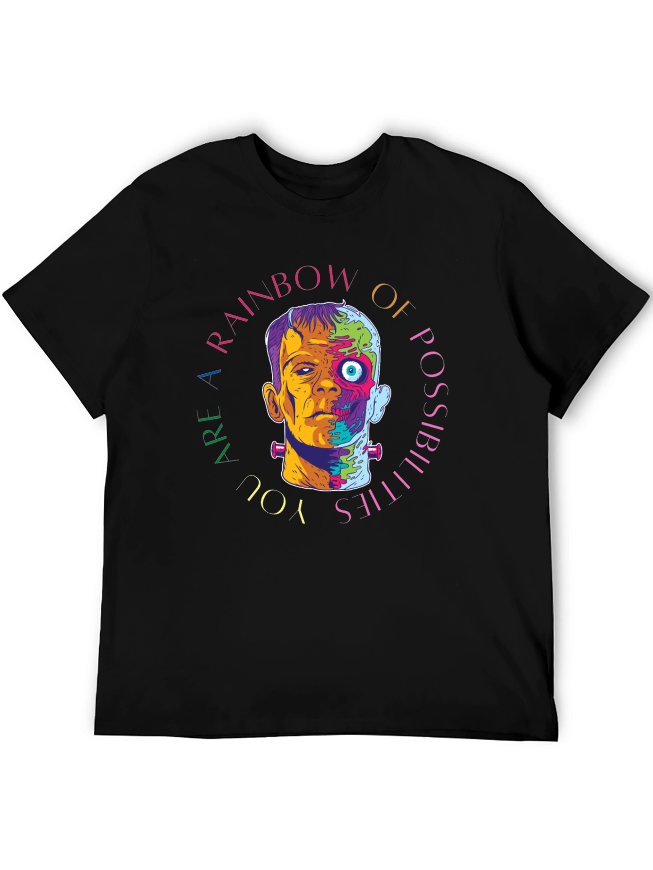 Black Rainbow Frankenstein Graphic Tee - Artistic Horror Style view 5