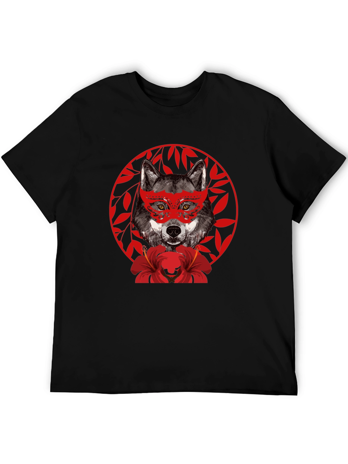 Black Wolf Masquerade Graphic Tee - Unique Animal Print T-Shirt view 5