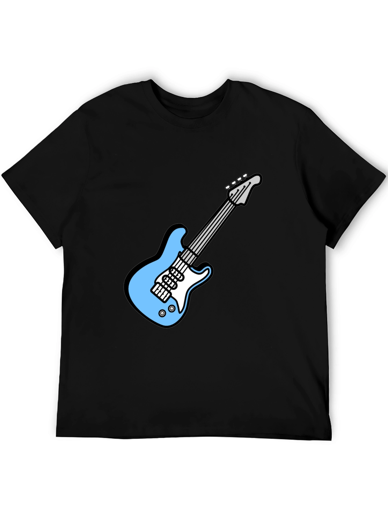 Black Cool Electric Guitar Graphic Tee - Black Cotton T-Shirt view 5