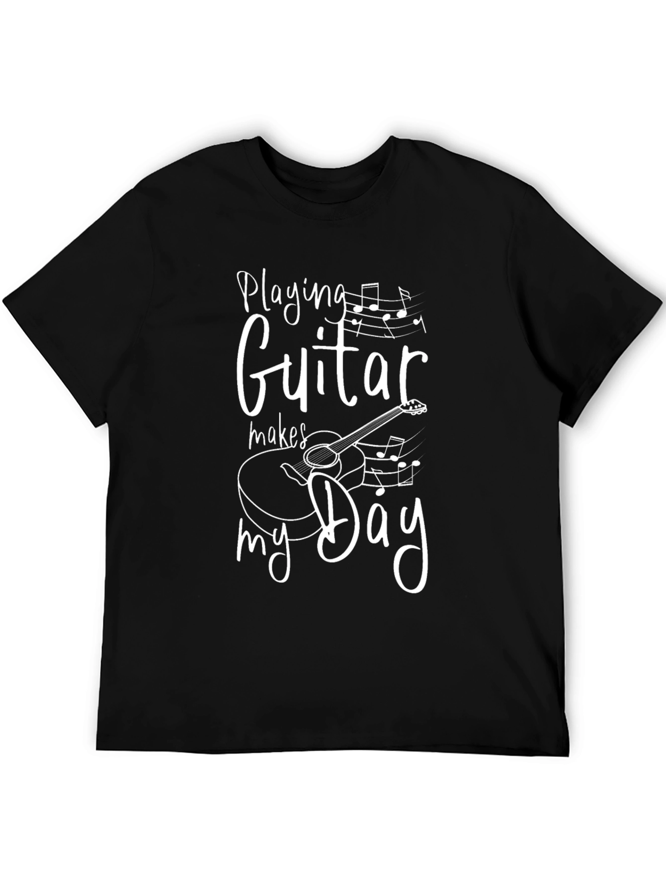 Black Guitar Makes My Day T-Shirt, Music Lover Tee view 5