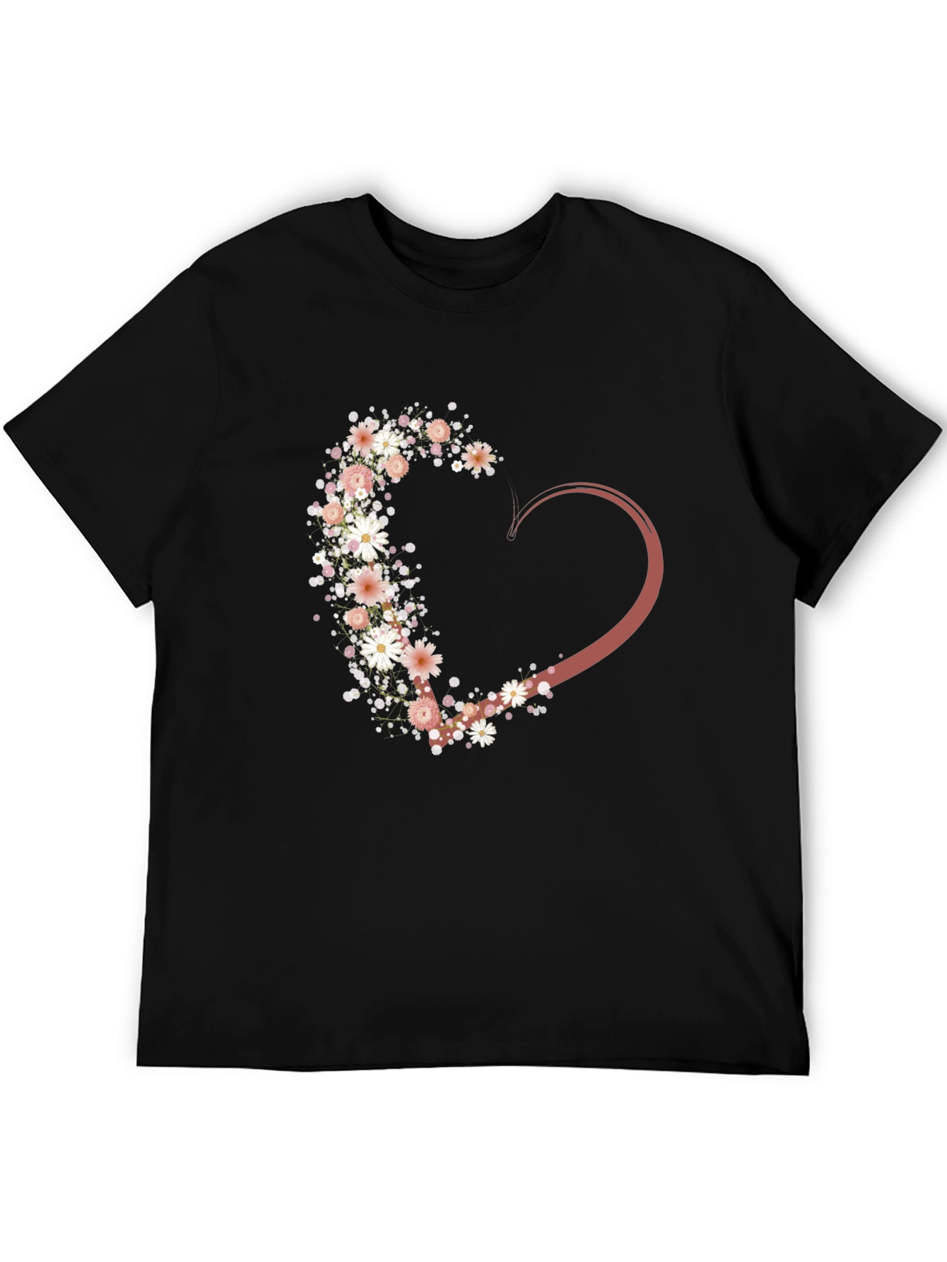 Black Floral Heart Graphic Tee - Stylish Casual Wear view 5