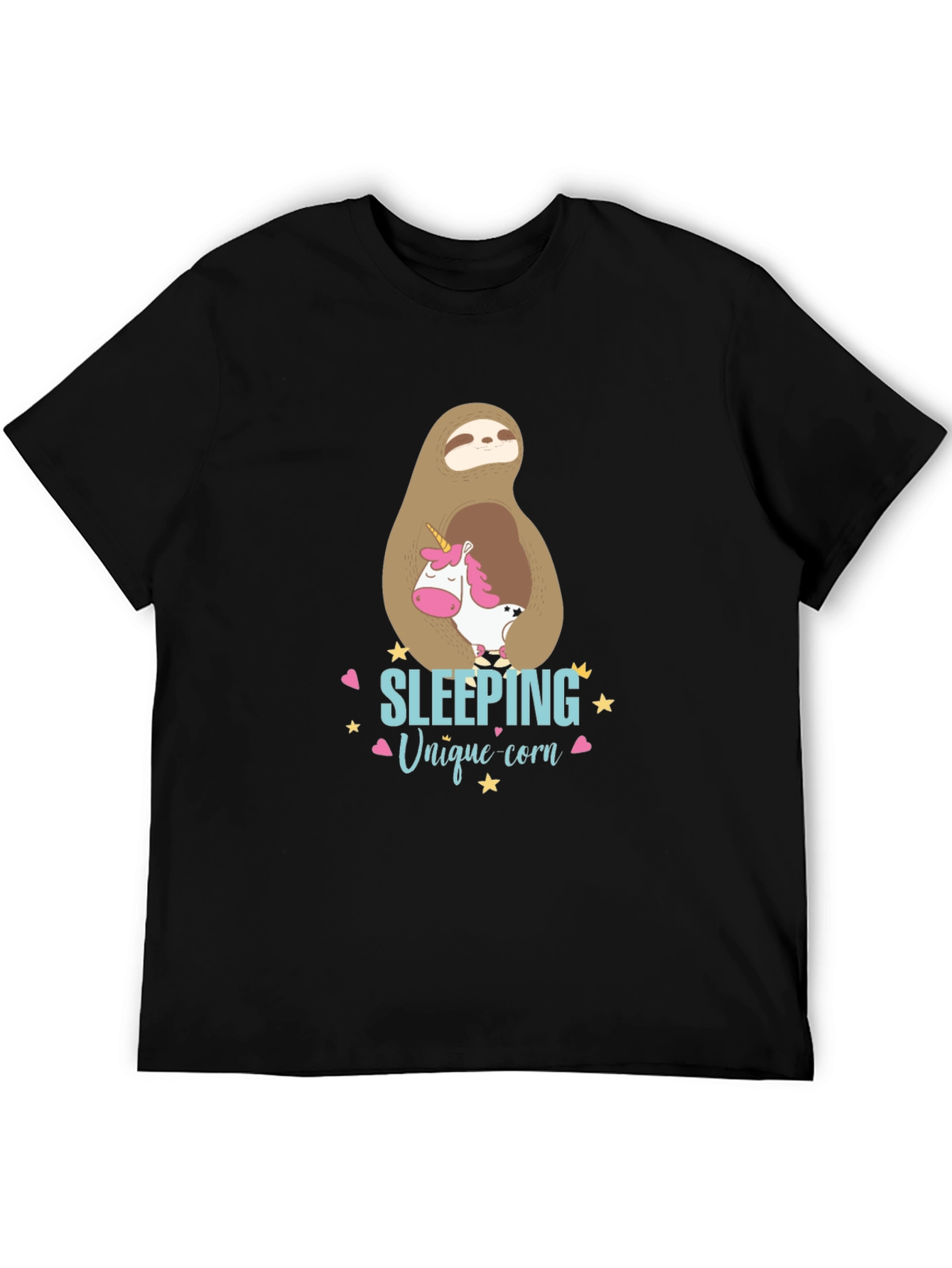 Black Cute Sloth & Unicorn Graphic T-Shirt view 5