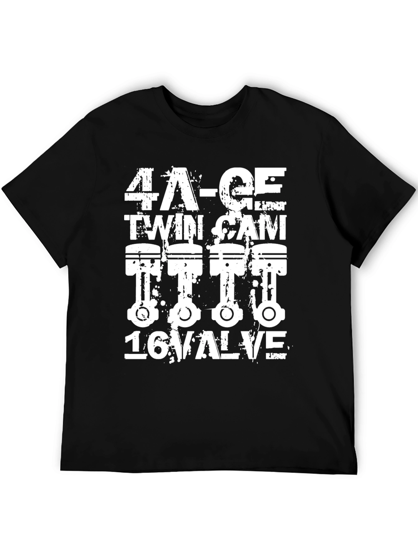 Black 4A-GE Twin Cam 16 Valve Engine T-Shirt view 5