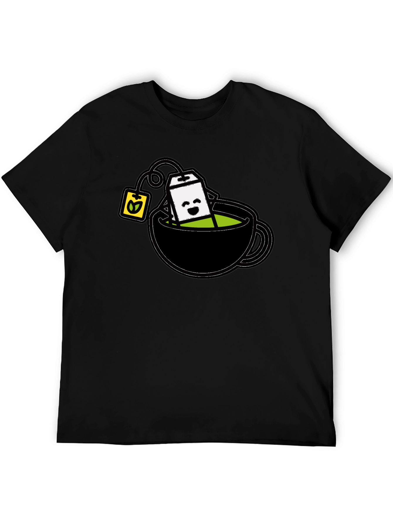 Black Cute Tea Cup T-Shirt - Kawaii Tea Time Tee view 5