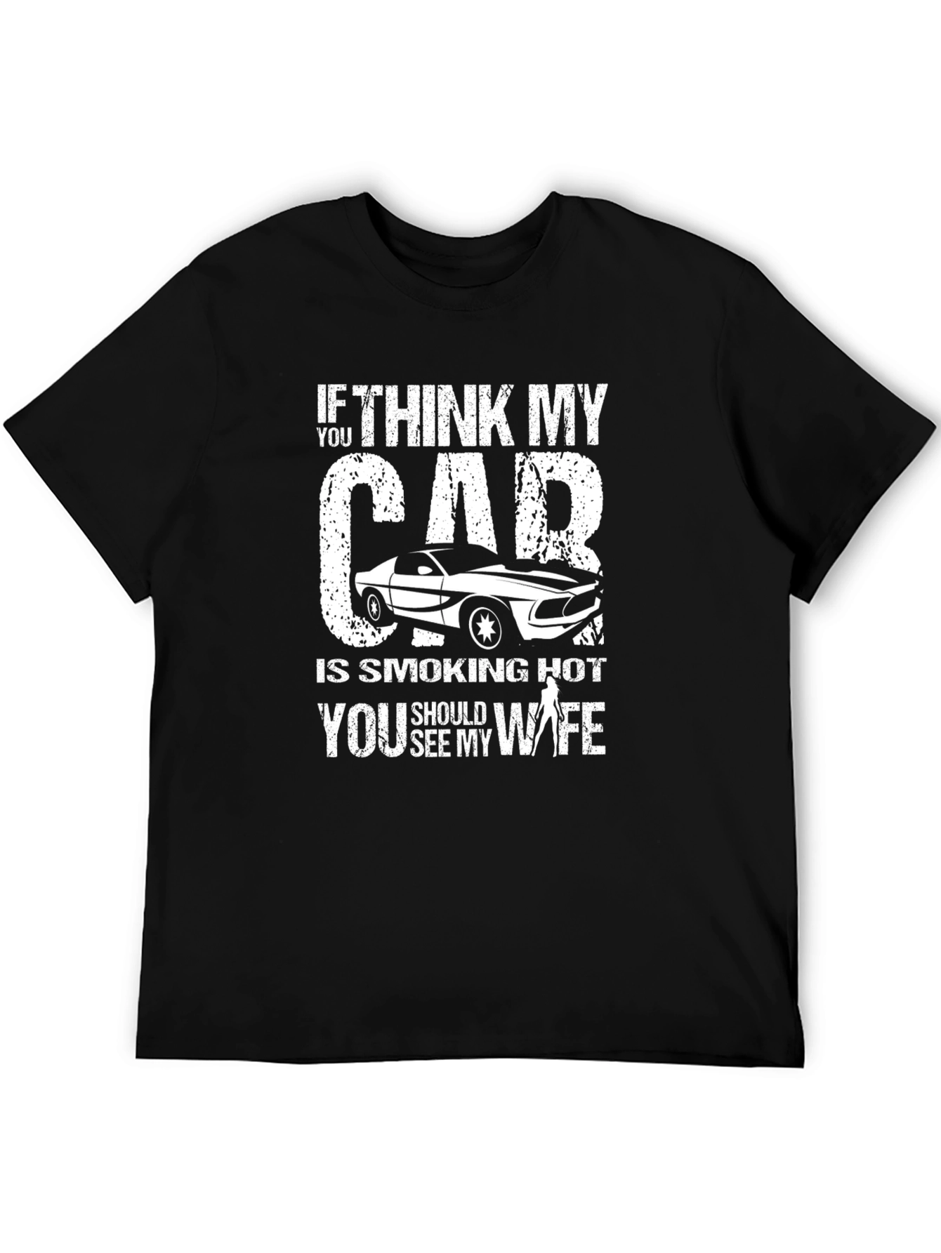 Black Smoking Hot Car & Wife Graphic T-Shirt - Black view 5
