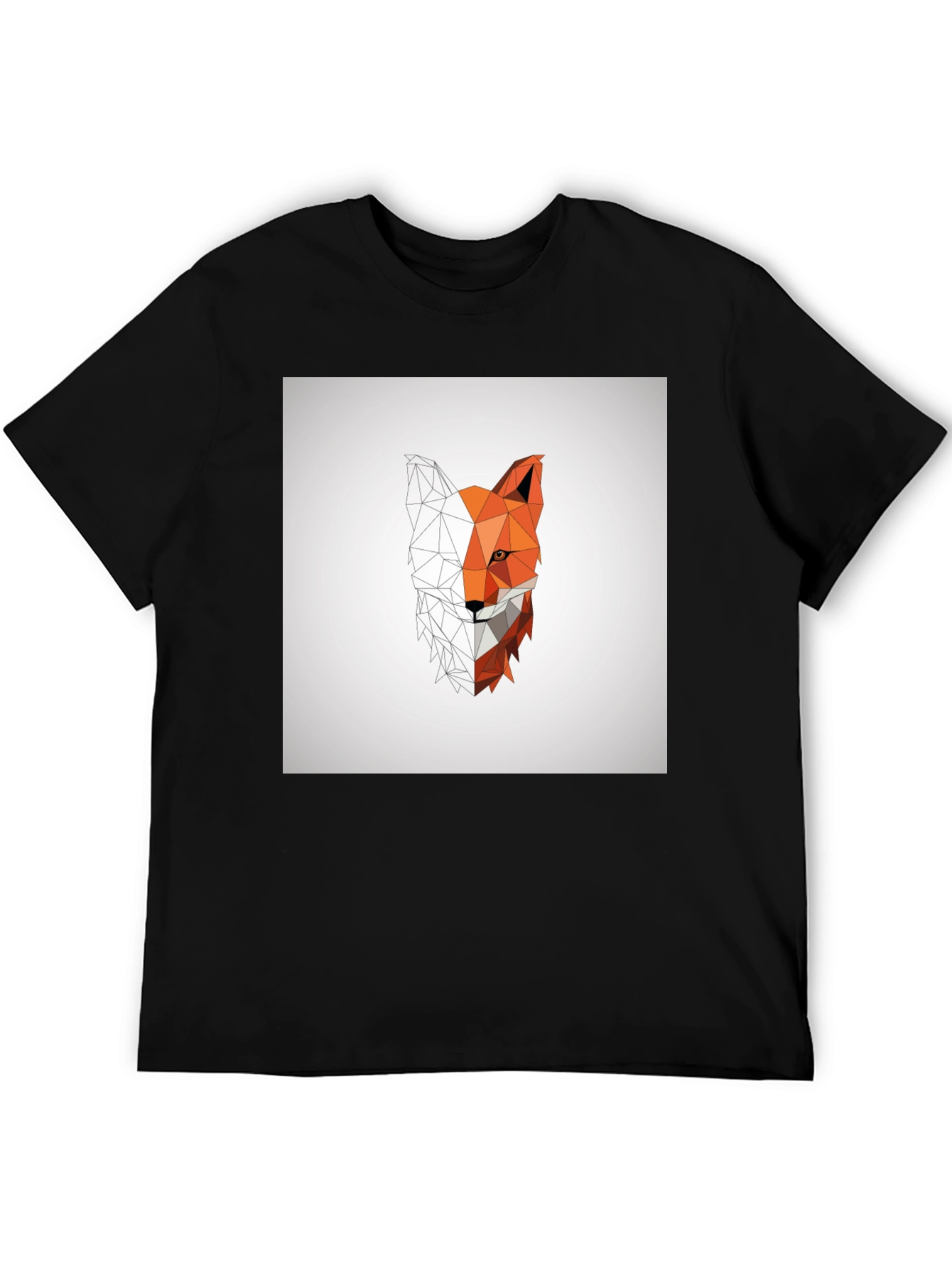 Black Geometric Fox Graphic Tee - Modern Polygon Design view 5