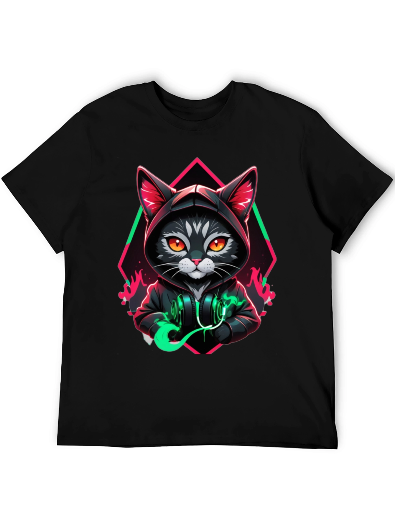 Black Cool Cat Hoodie T-Shirt - Unique Design view 5
