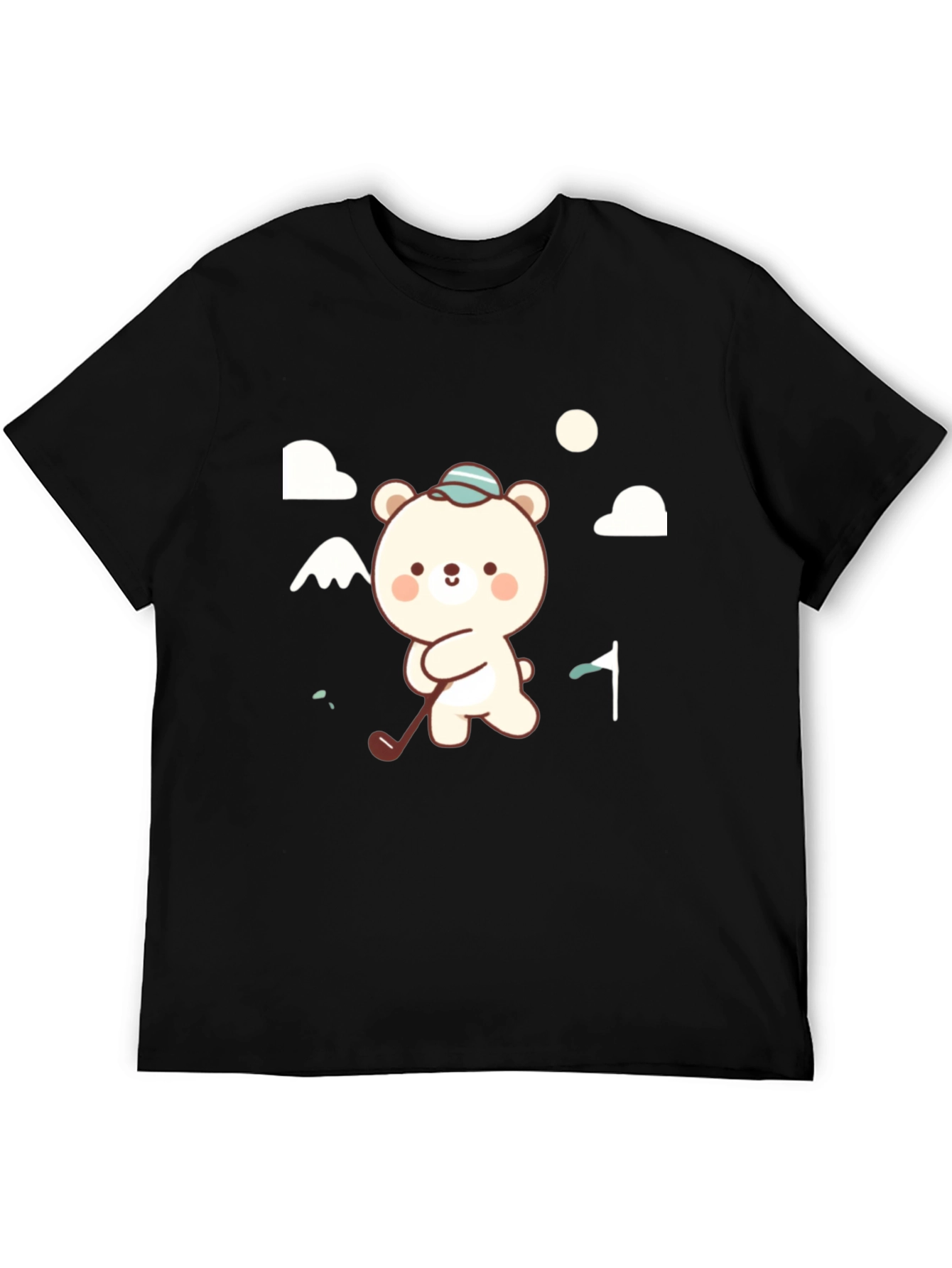 Black Cute Bear Golfing Black Graphic Tee view 5