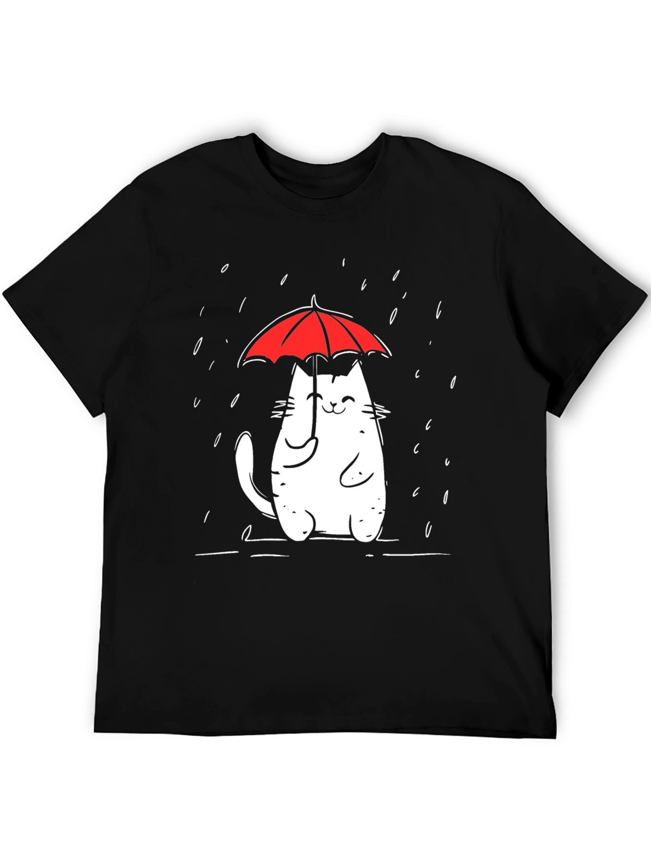 Black Cute Cat Umbrella Graphic Tee - Black Cotton Comfort view 5