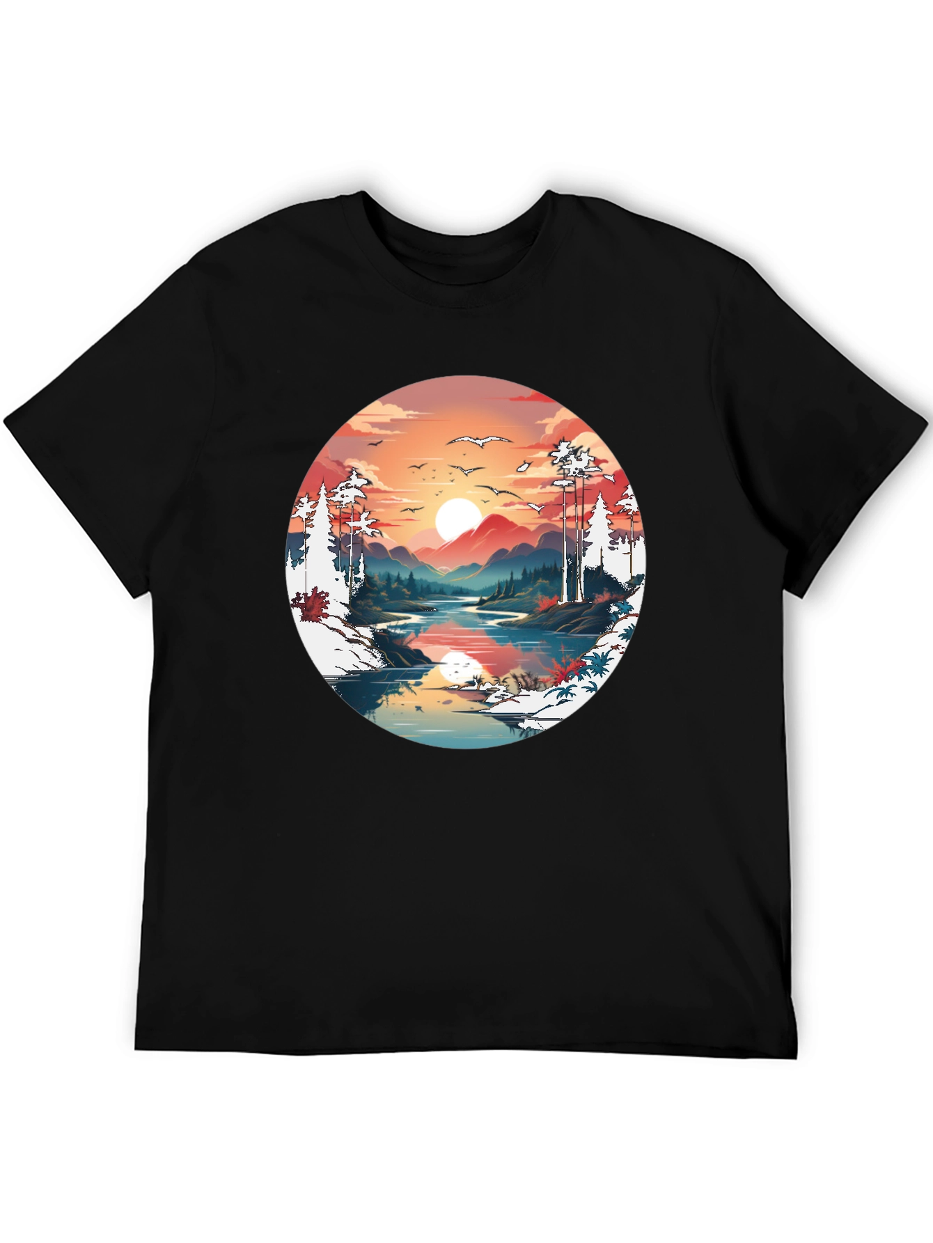 Black Sunset Lake Graphic Tee view 5