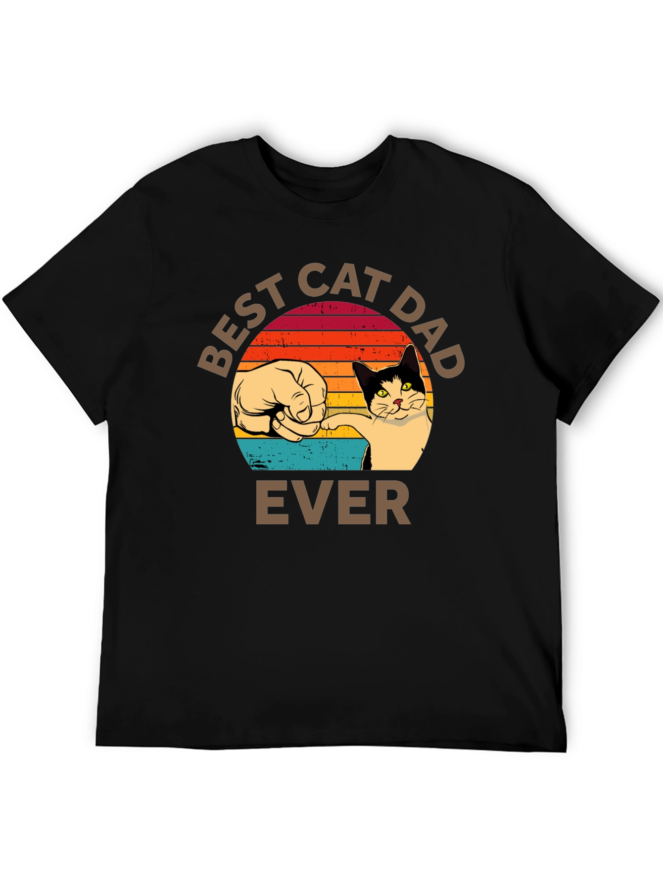 Black Best Cat Dad Ever T-Shirt Retro Sunset view 5