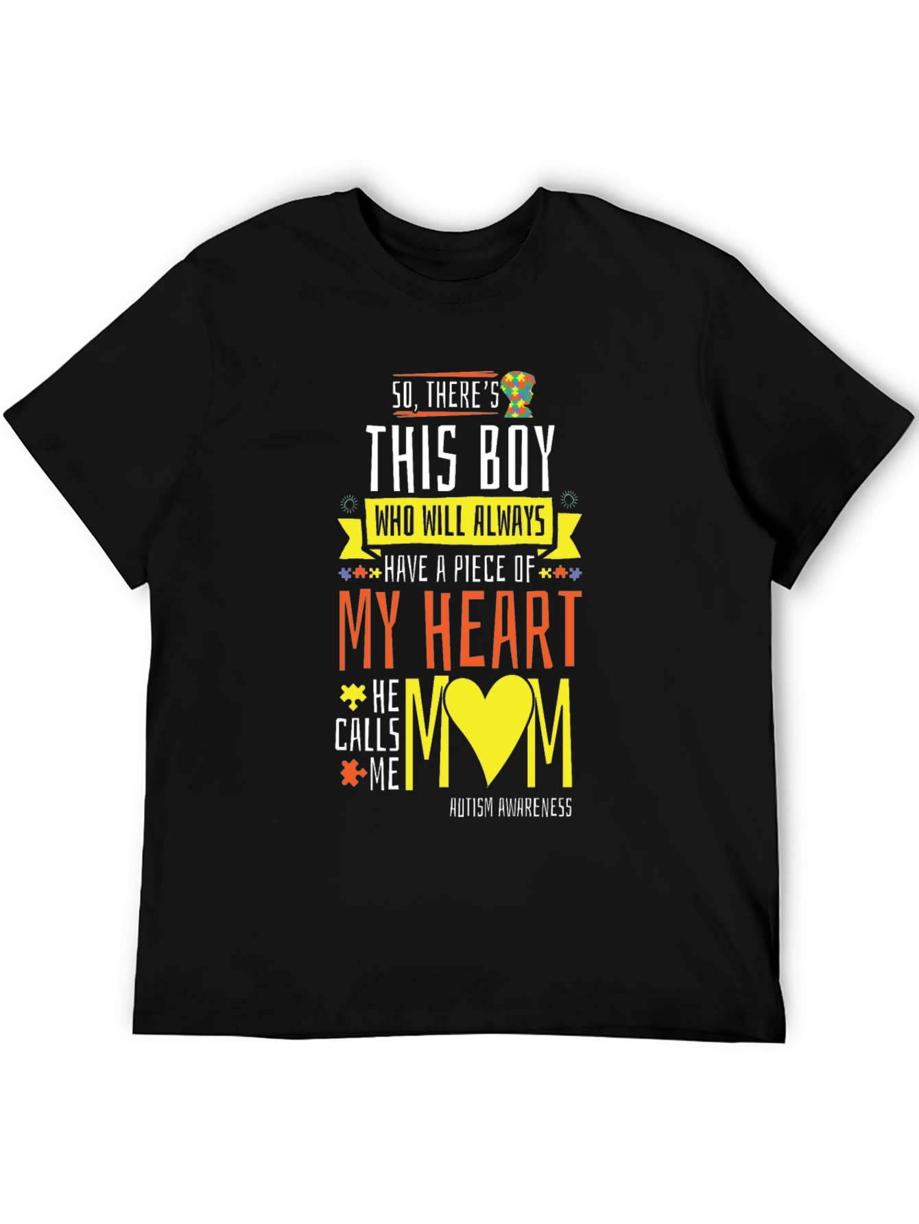 Black Autism Awareness T-Shirt "My Heart" Design view 5