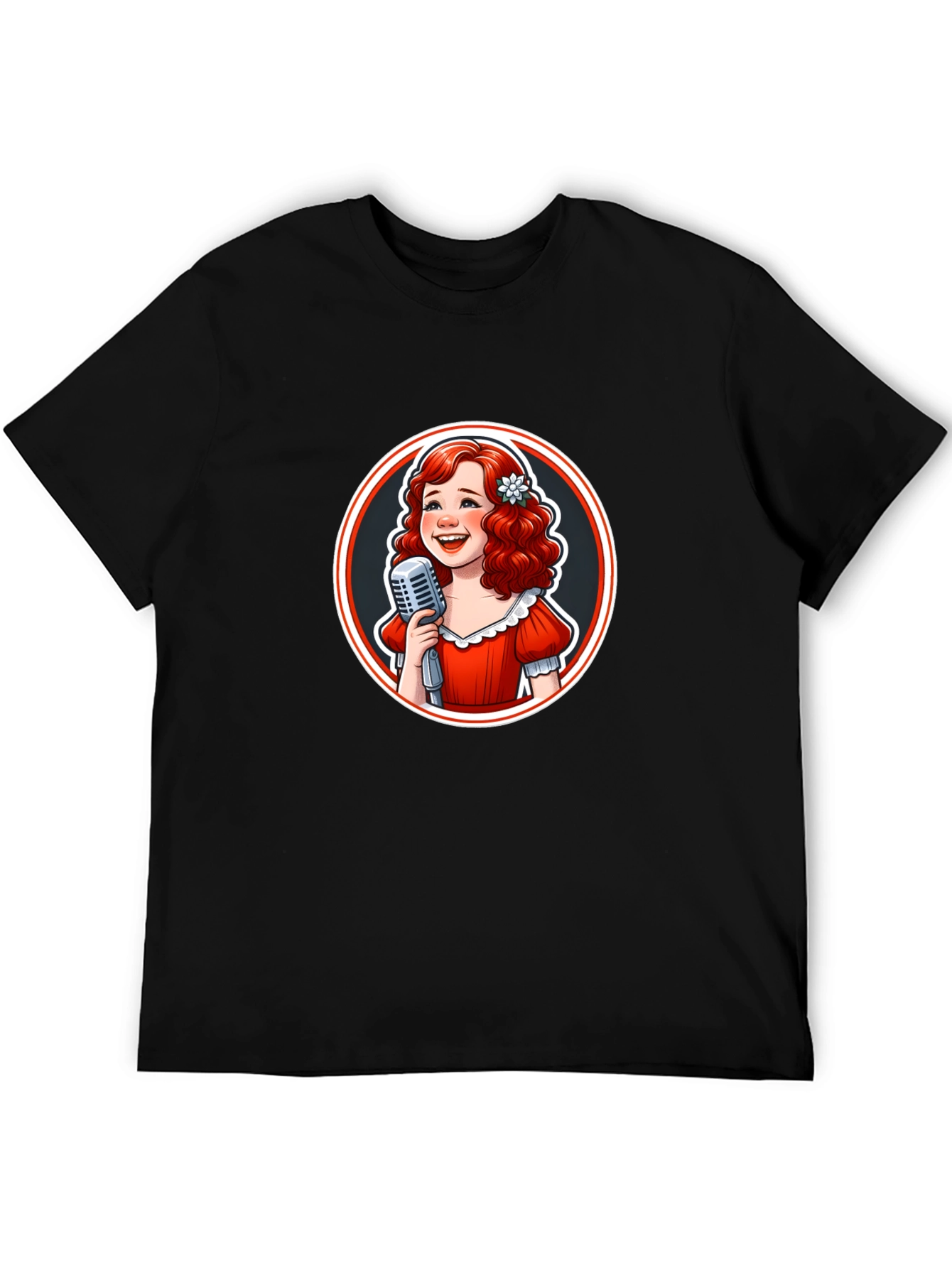 Black Retro Singer Graphic Tee - Black Cotton T-Shirt view 5