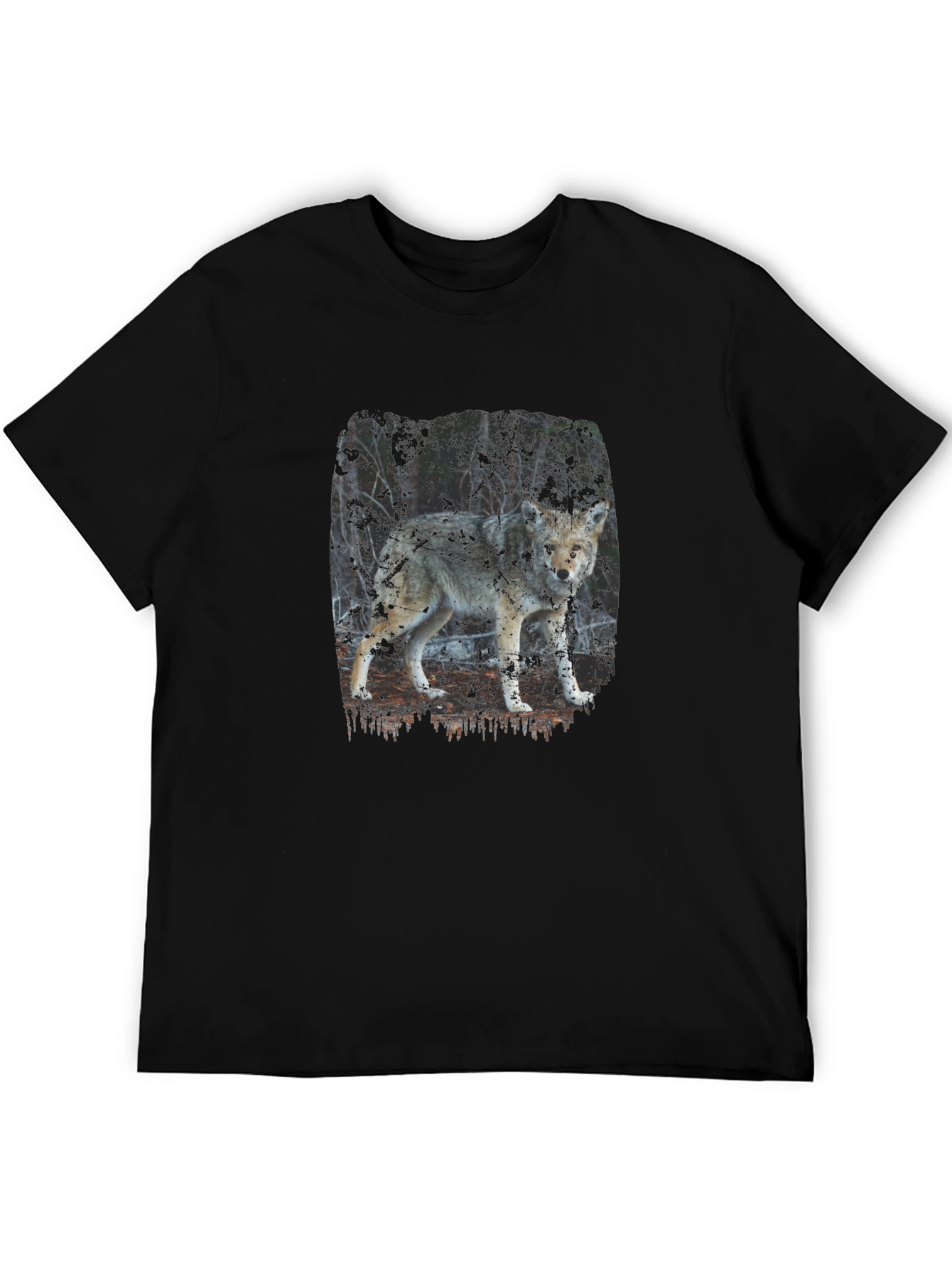 Black Wolf Print Black T-Shirt - Nature Inspired Graphic Tee view 5