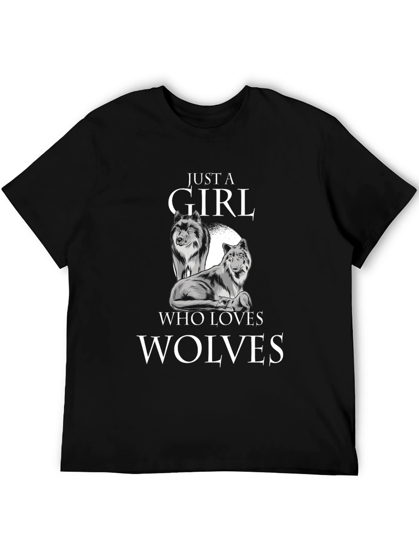 Black Just a Girl Who Loves Wolves T-Shirt view 5