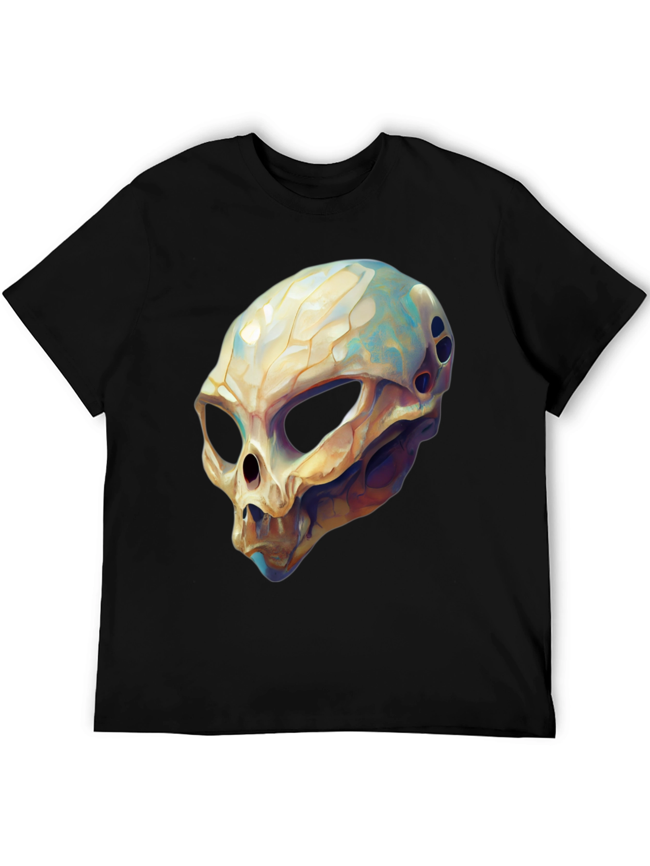 Black Alien Skull Graphic Tee - Black Cotton T-Shirt view 5