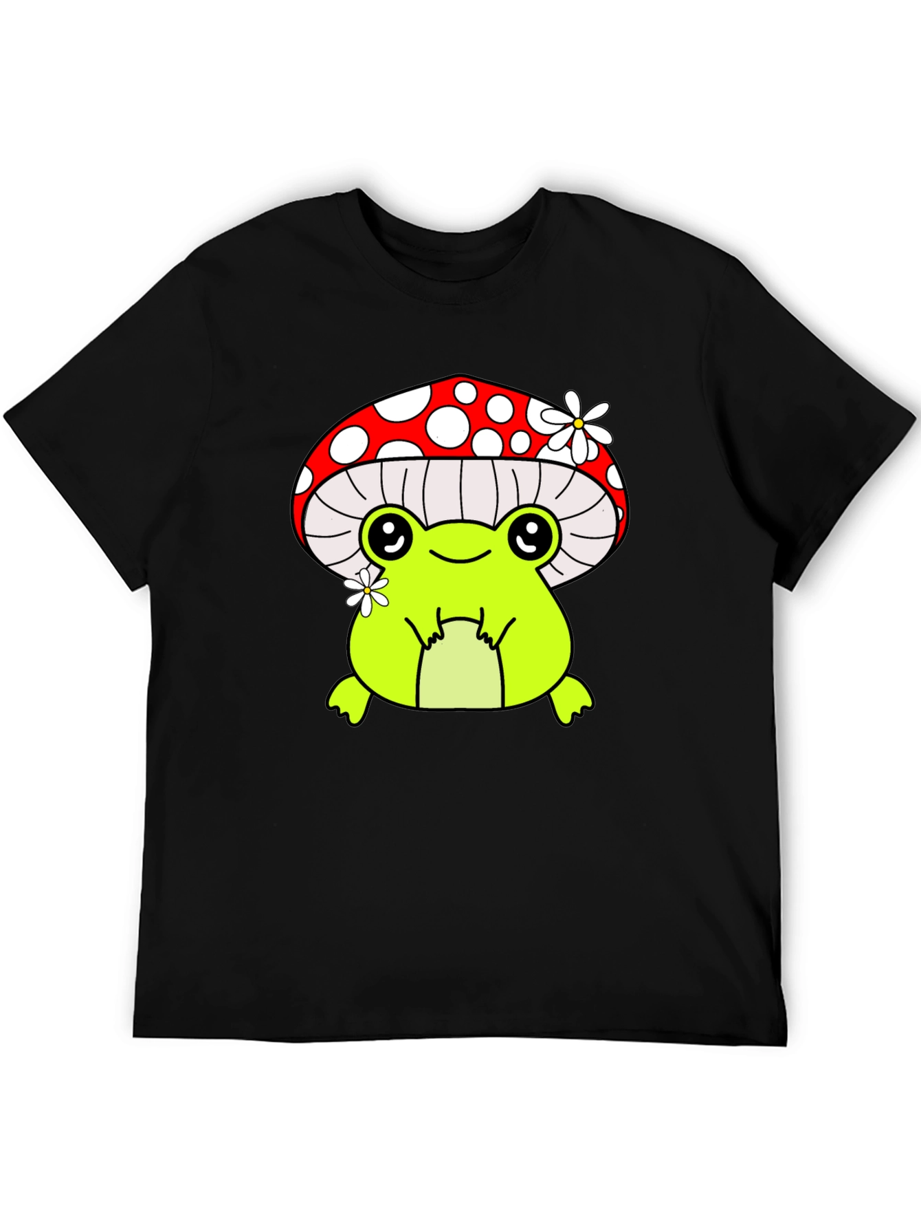 Black Mushroom Frog Graphic Tee - Black Cotton Shirt view 5