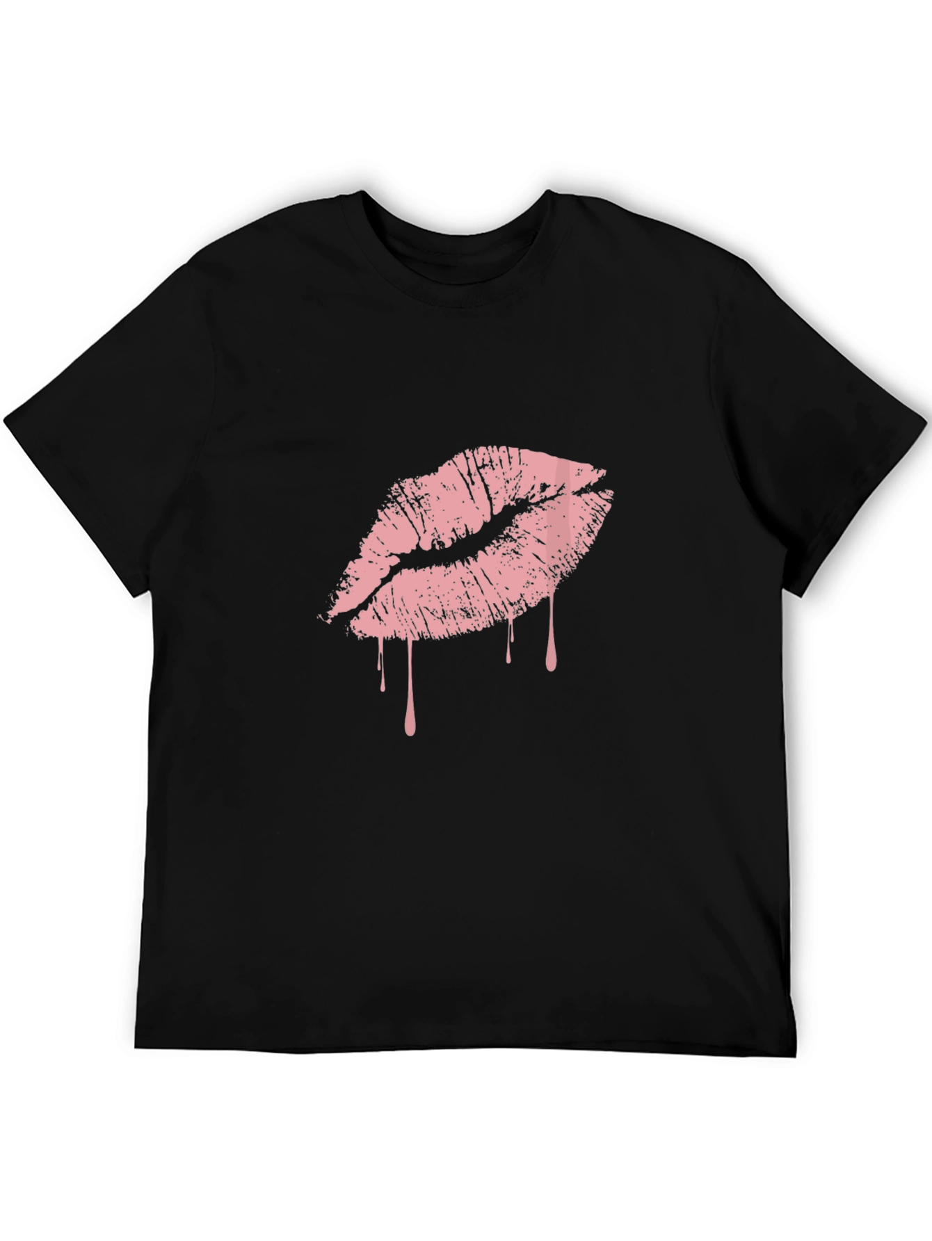 Black Black T-Shirt with Pink Dripping Lips Graphic view 5