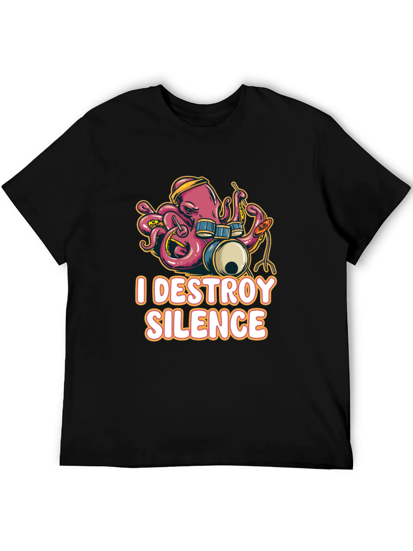 Black I Destroy Silence Octopus Drummer Black T-shirt view 5