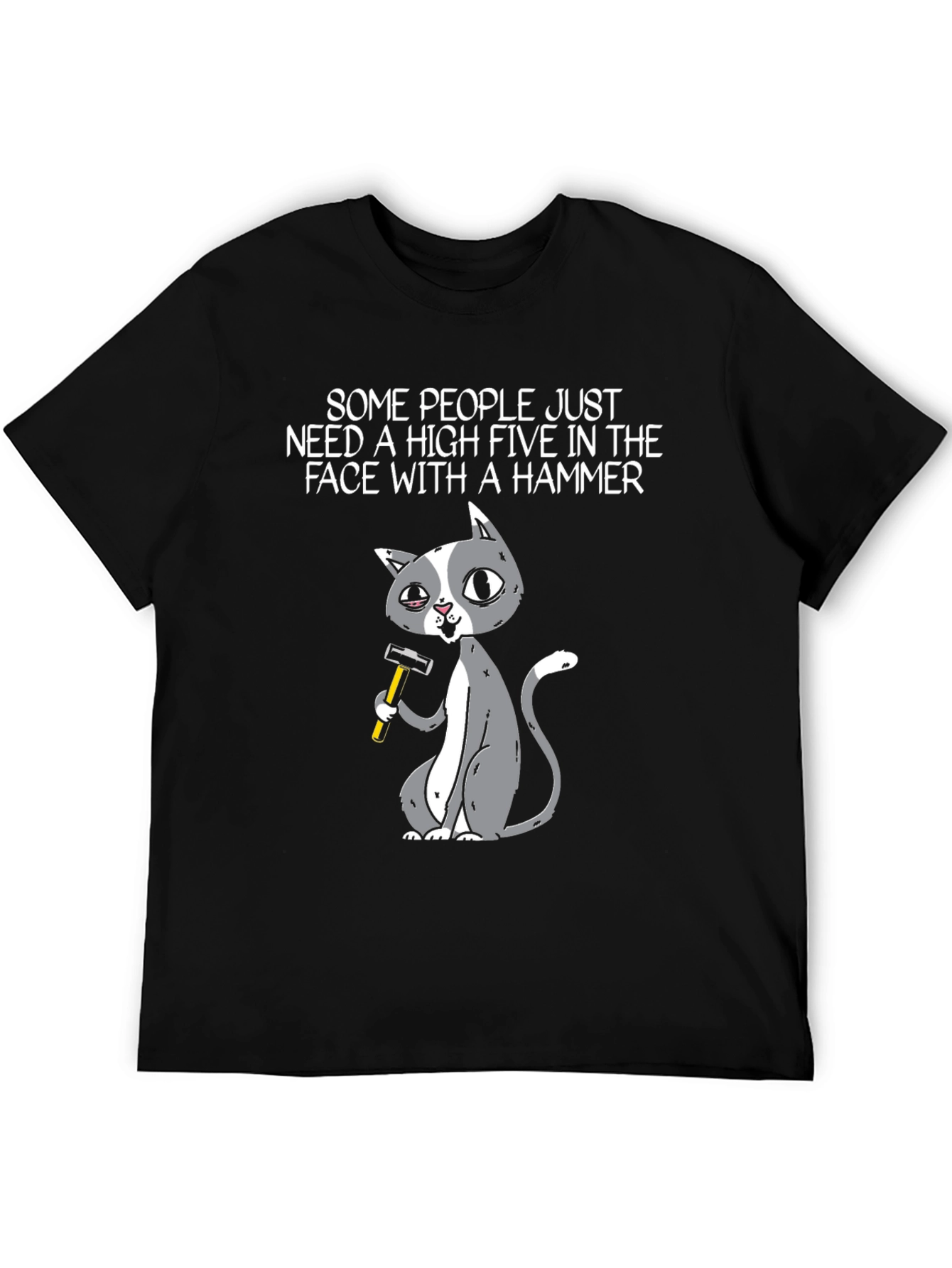 Black High Five Hammer Cat T-Shirt view 5