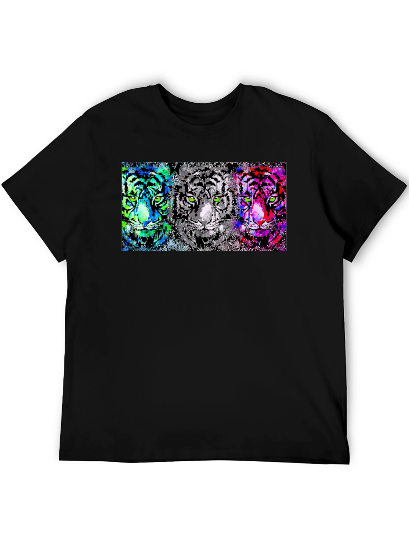 Black Vibrant Tiger Trio Graphic Tee - Unique Pop Art Design view 5