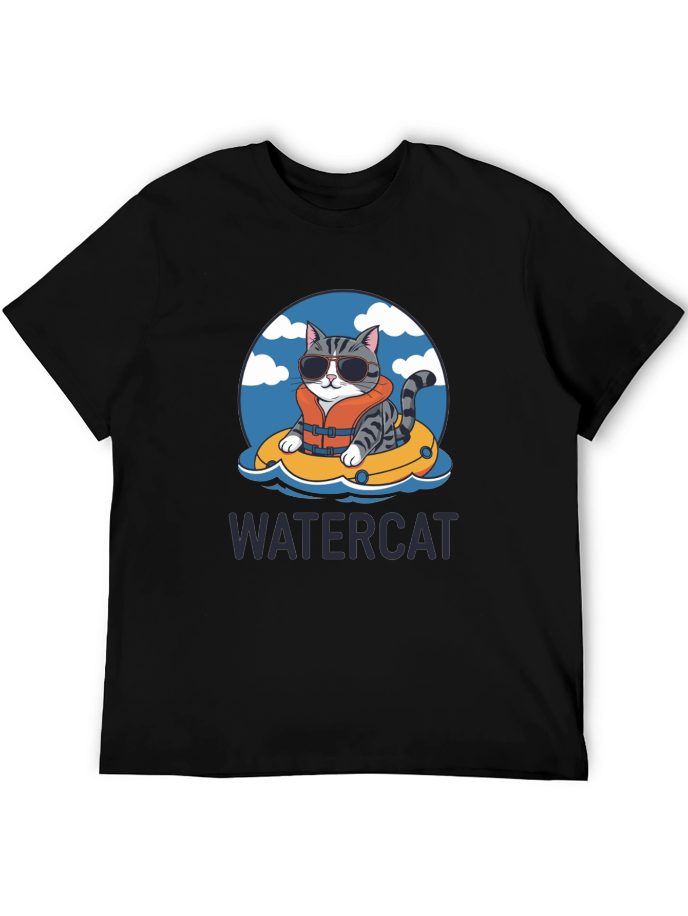 Black Watercat T-Shirt - Funny Cat in Pool Design view 5