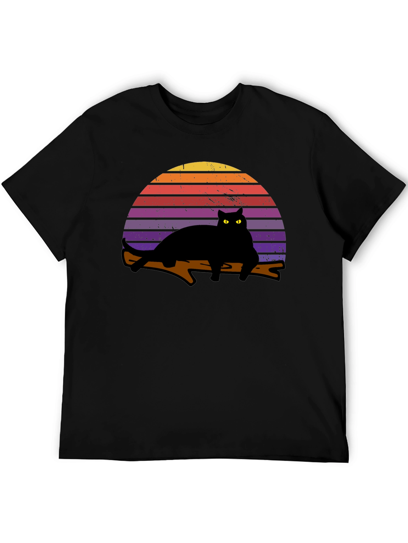 Black Retro Cat Sunset Graphic T-Shirt - Black view 5