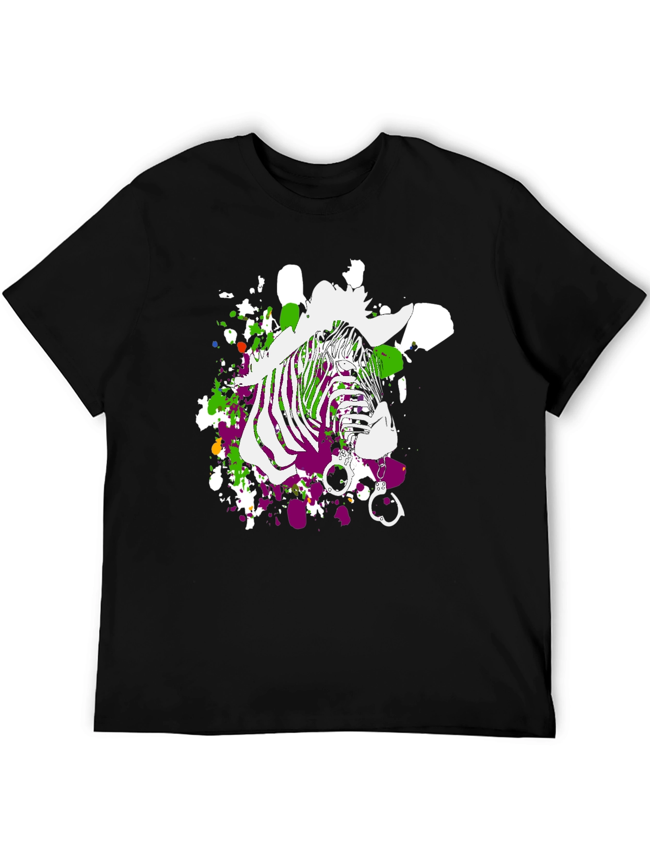Black Zebra Graphic Print Men's T-Shirt - Black view 5