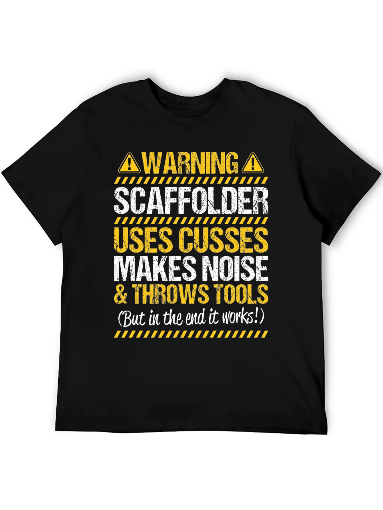 Black Warning Scaffolder T-Shirt - Funny Construction Worker Tee view 5