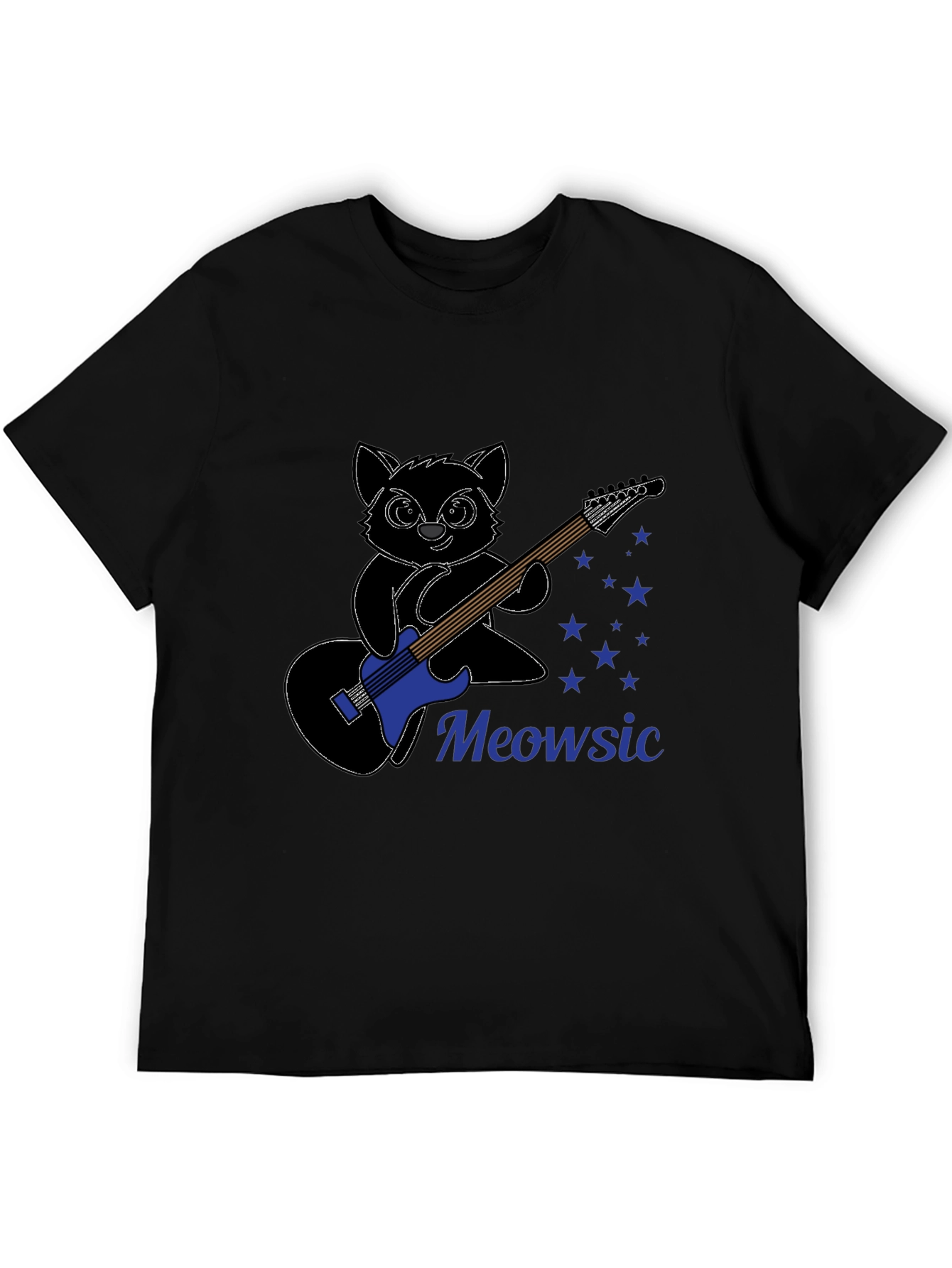 Black Meowsic T-Shirt: Cat Playing Guitar view 5
