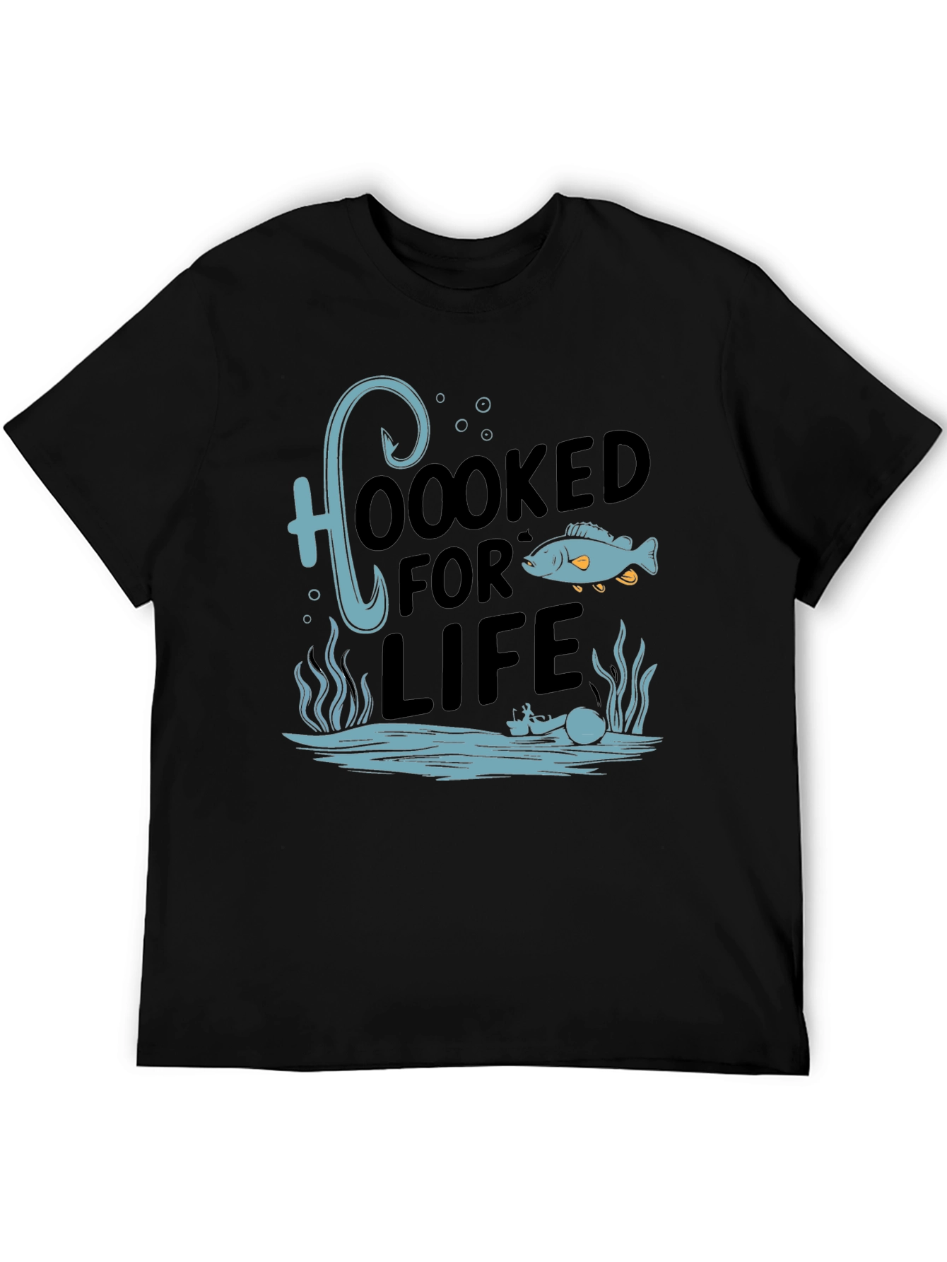 Black Hooked for Life Graphic Tee - Fishing Enthusiast's Shirt view 5